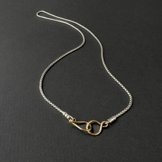 Mixed Metal Sterling Silver Box Chain Necklace | 14K Gold Fill Hook Clasp