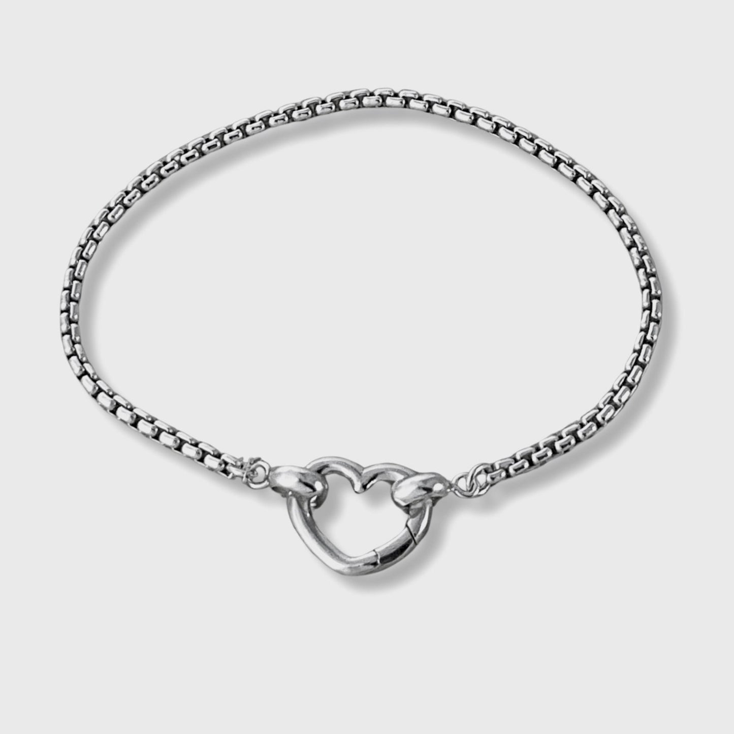 Sterling Silver Heart Bracelet Box Chain, 2.5mm
