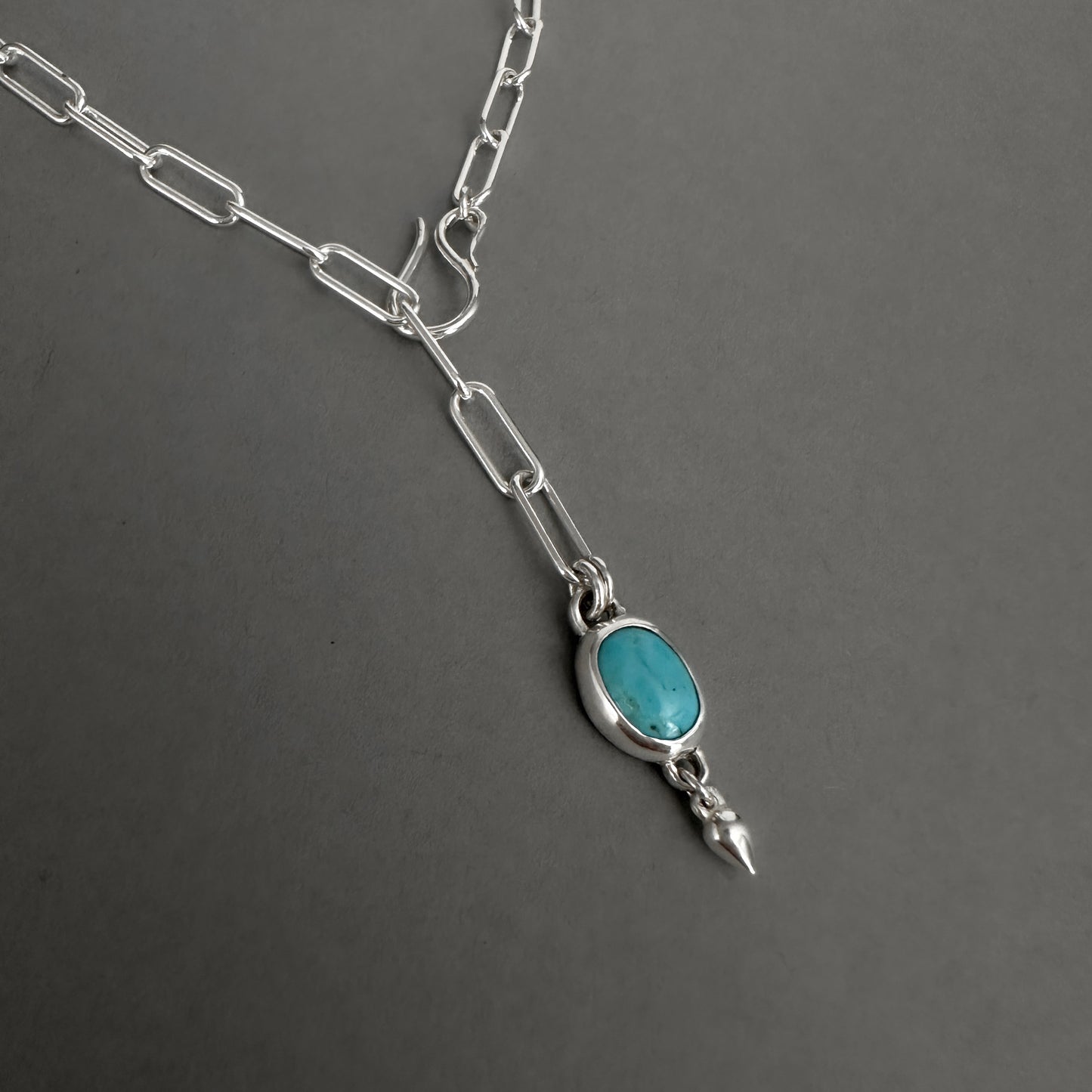 Turquoise Pendant Necklace Paperclip Chain in Sterling Silver