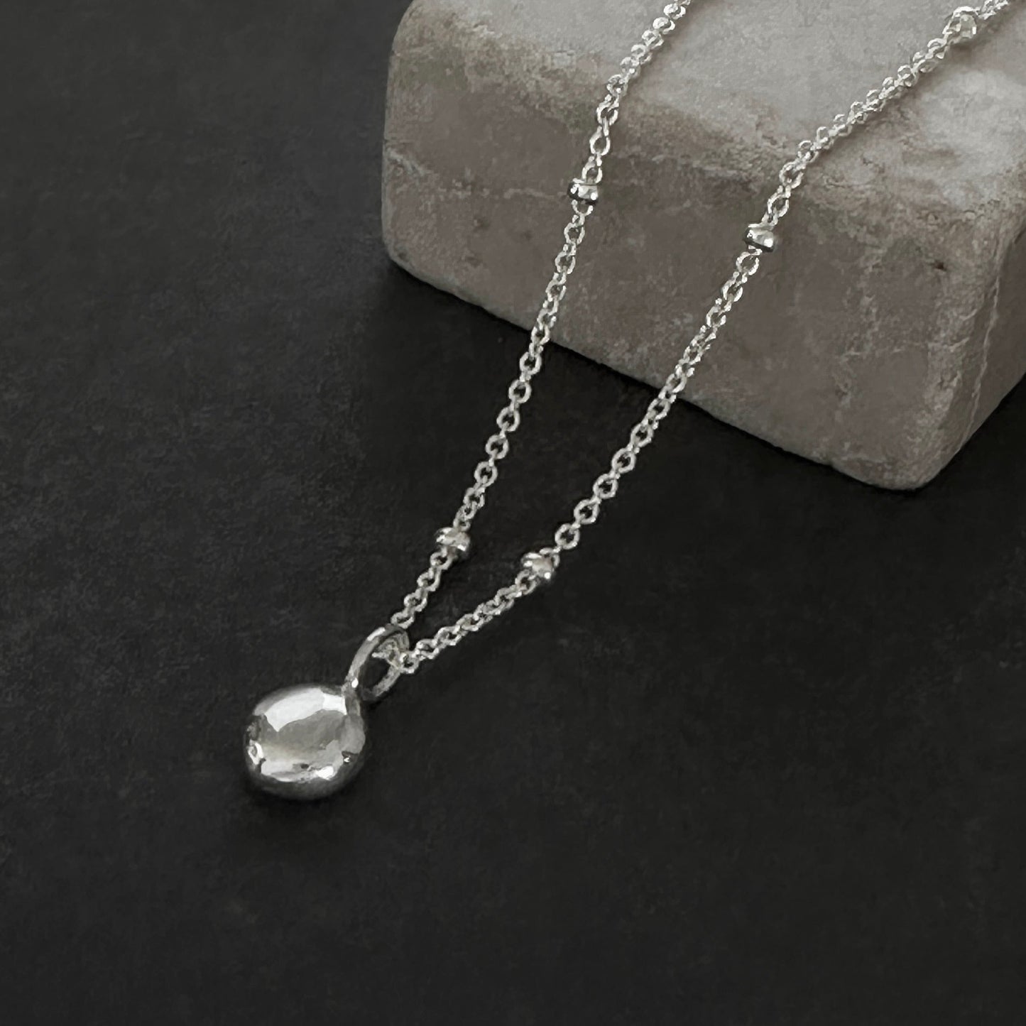 sterling silver nugget pendant on satellite chain with lobster claw clasp