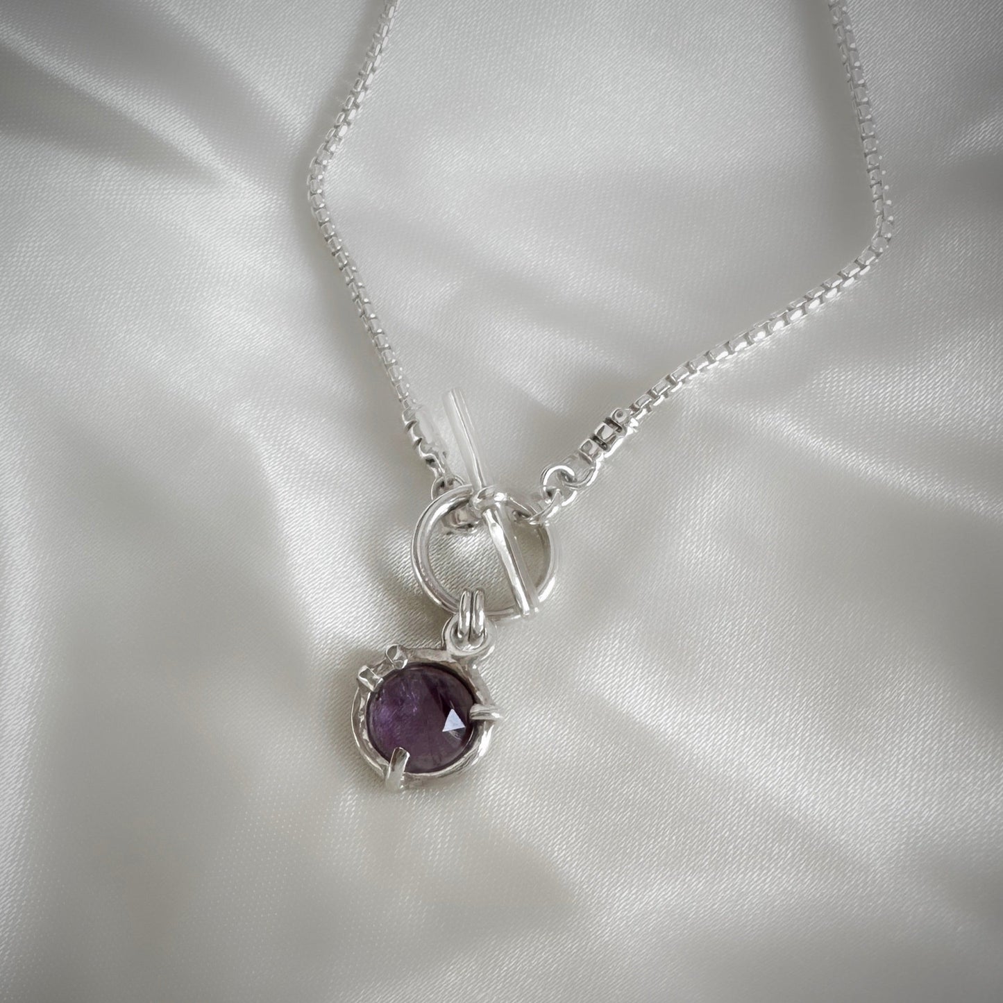 Amethyst Pendant Necklace in Sterling Silver, 1.8mm
