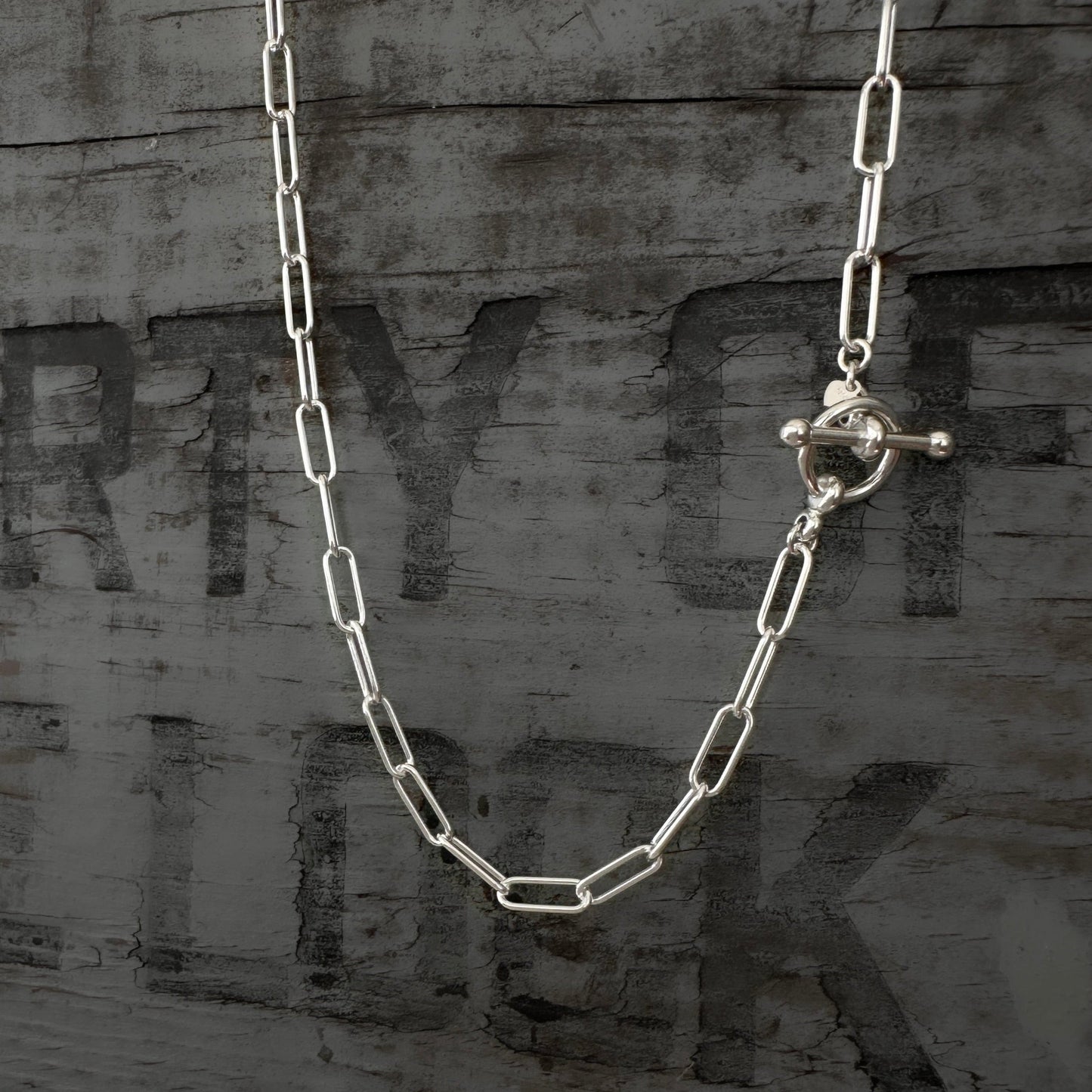 Paperclip Chain Toggle Necklace in Sterling Silver, 4.3mm