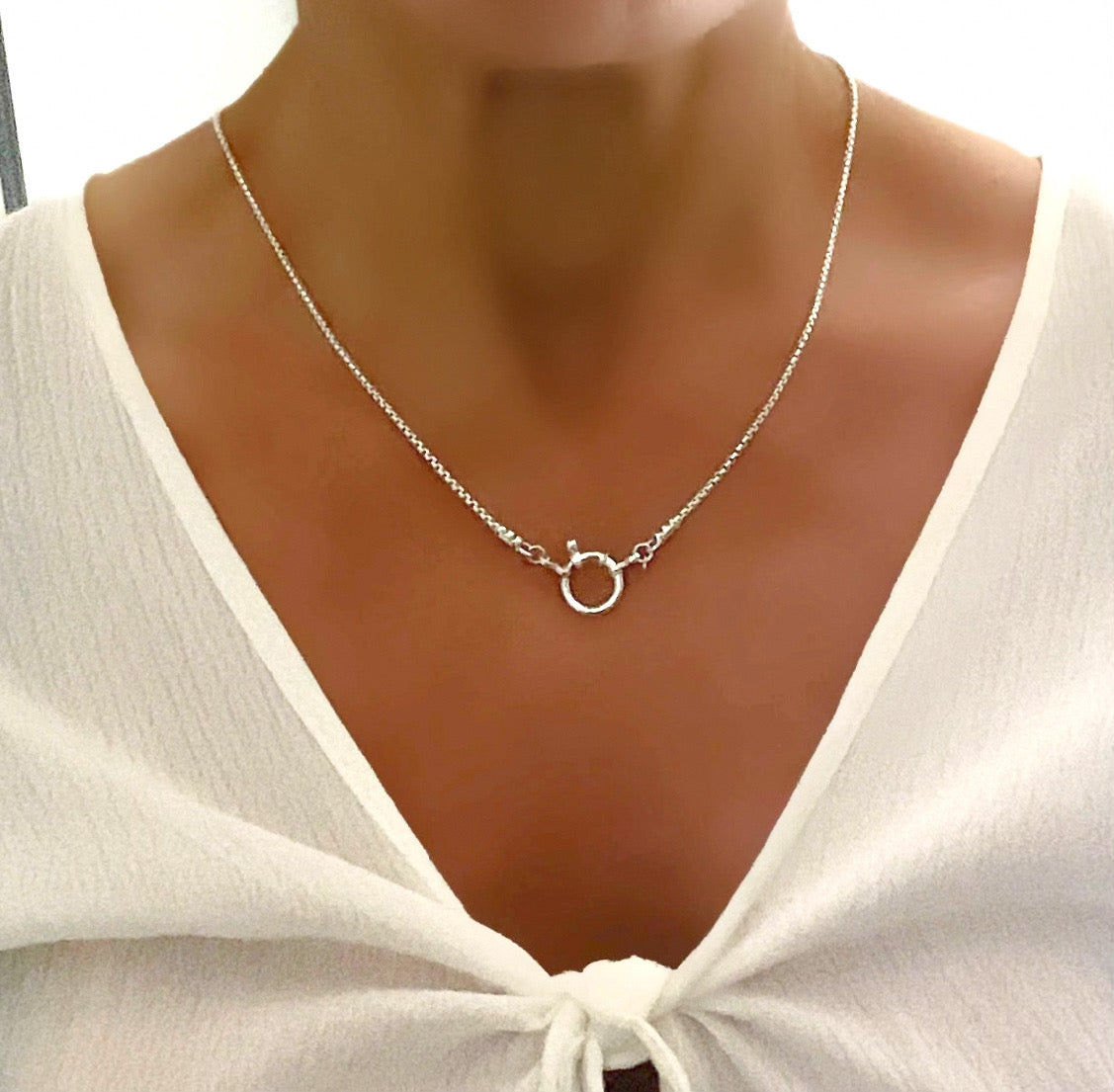 Sailor Clasp Round Box Chain Necklace in Sterling Silver, 1.8mm