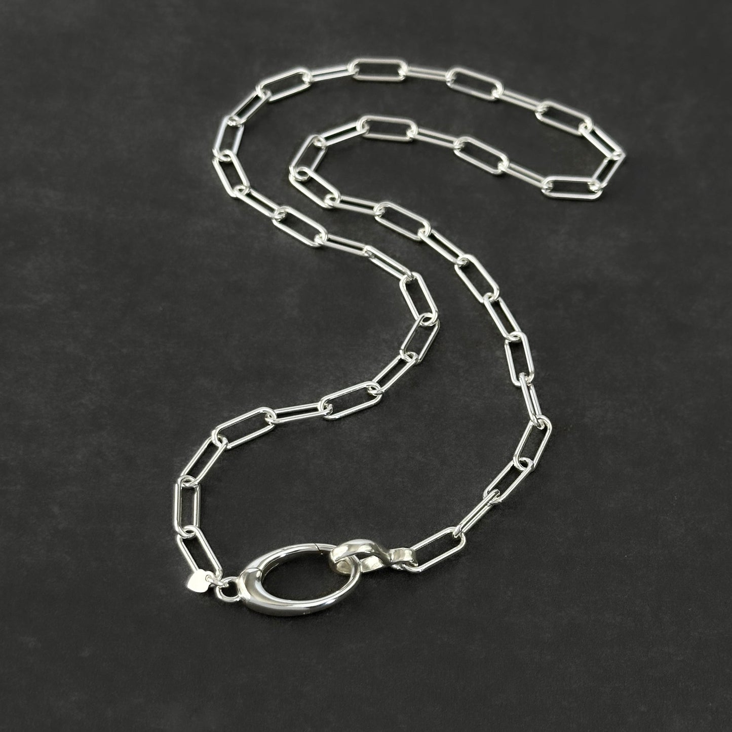 Oval Pendant Clip Sterling Silver Paperclip Chain Necklace, 4.3mm