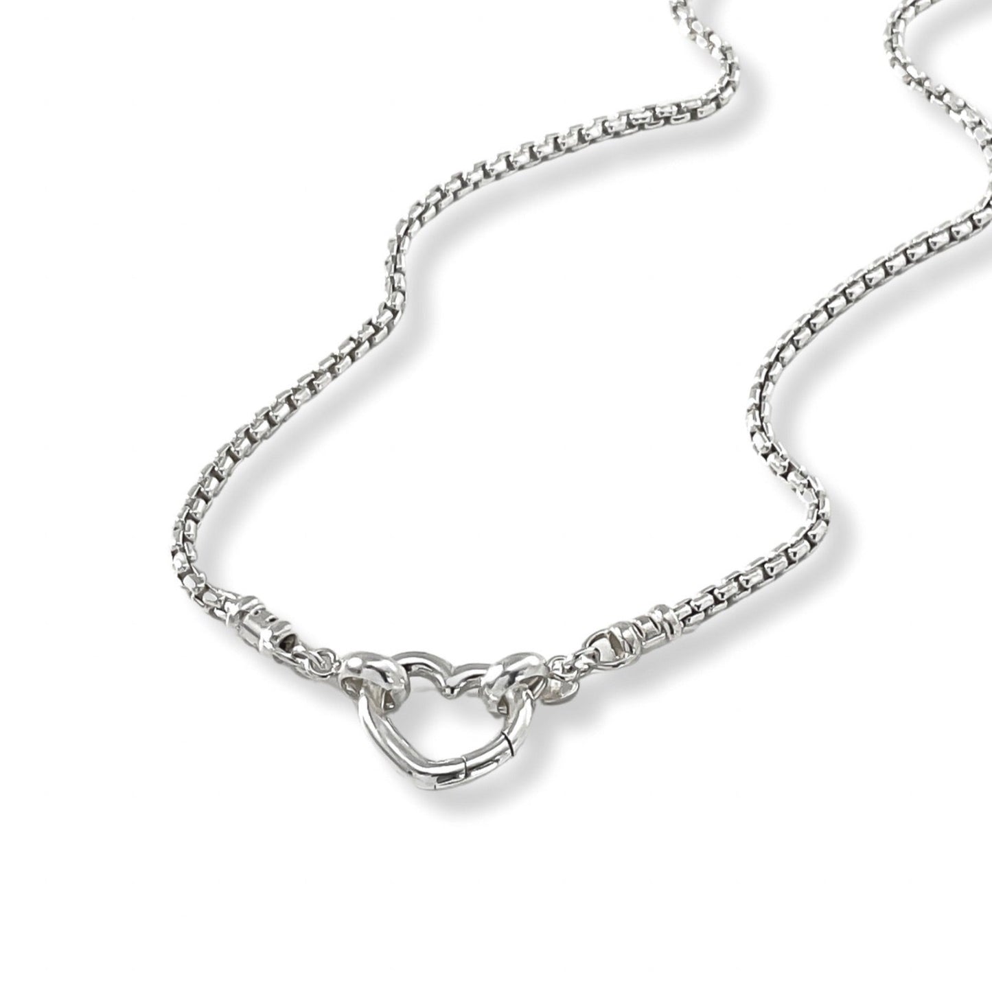 Big Heart Box Chain Necklace in Sterling Silver, 2.5mm