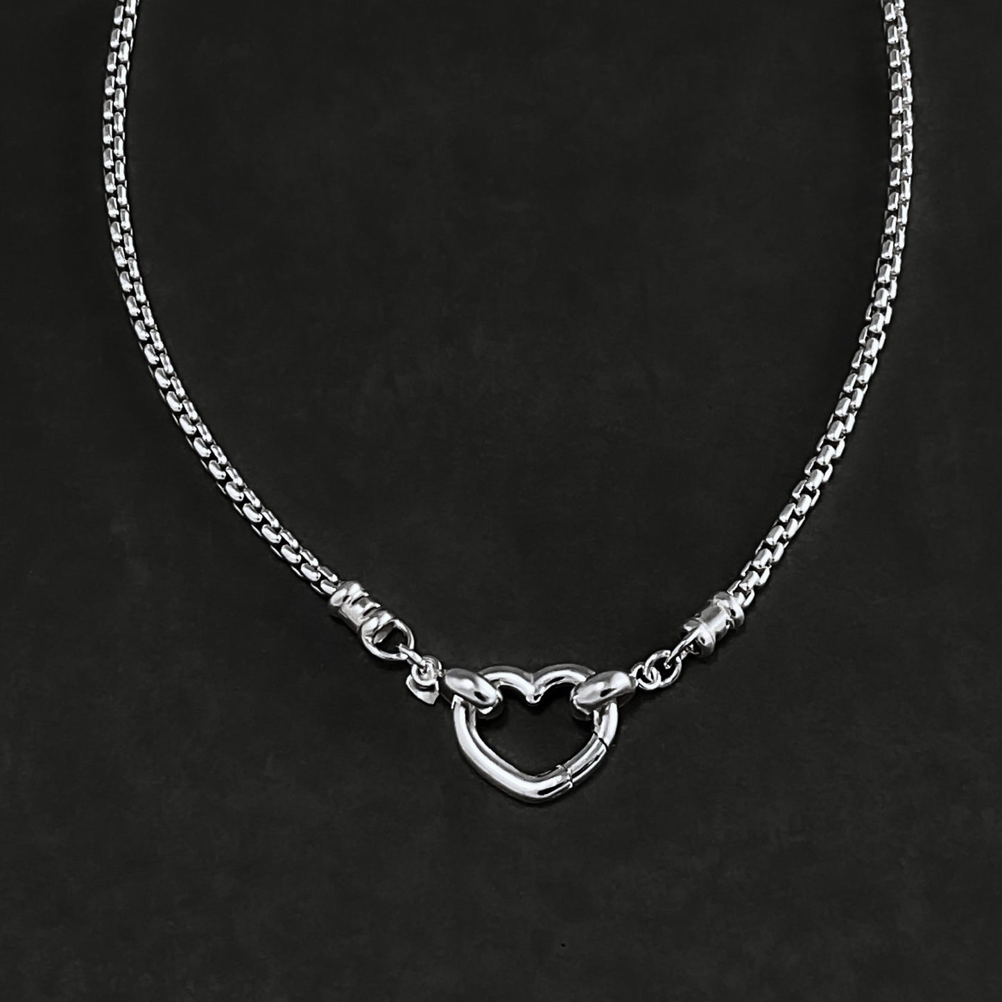 Big Heart Box Chain Necklace in Sterling Silver, 2.5mm