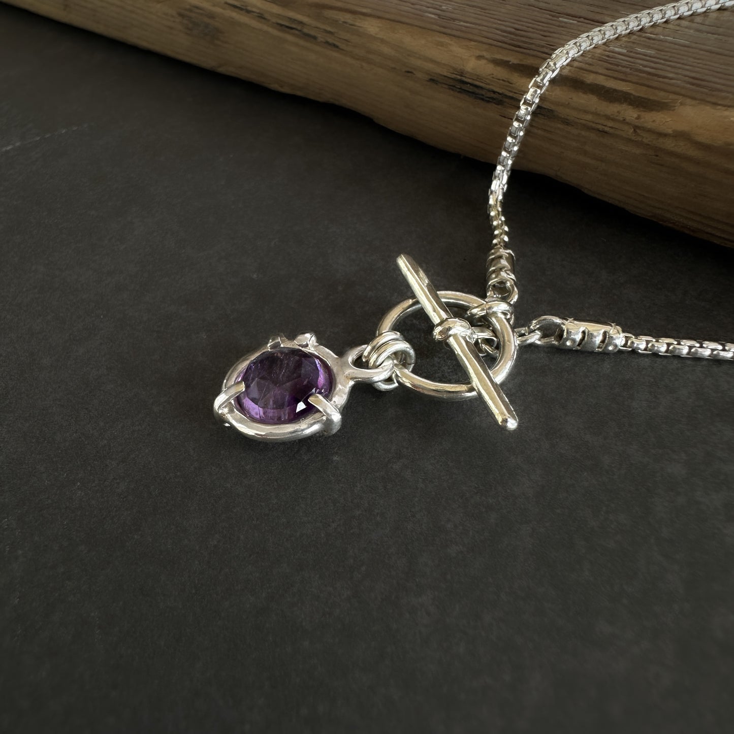 Amethyst Pendant Necklace in Sterling Silver, 1.8mm