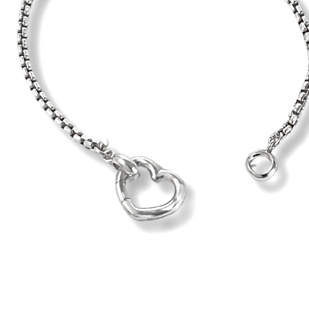 Sterling Silver Heart Bracelet Box Chain, 2.5mm