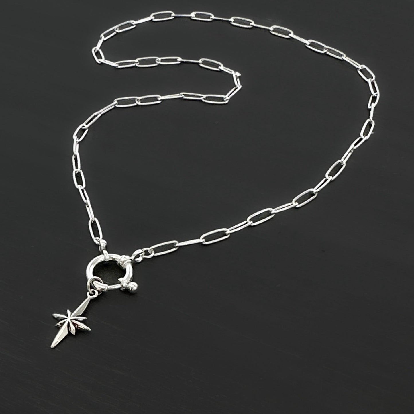 North Star Pendant Paperclip Necklace in Sterling Silver