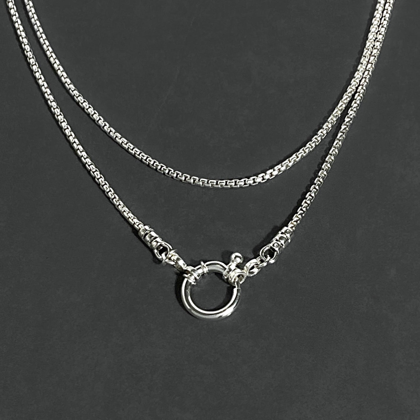 Sailor Clasp Round Box Chain Necklace in Sterling Silver, 1.8mm