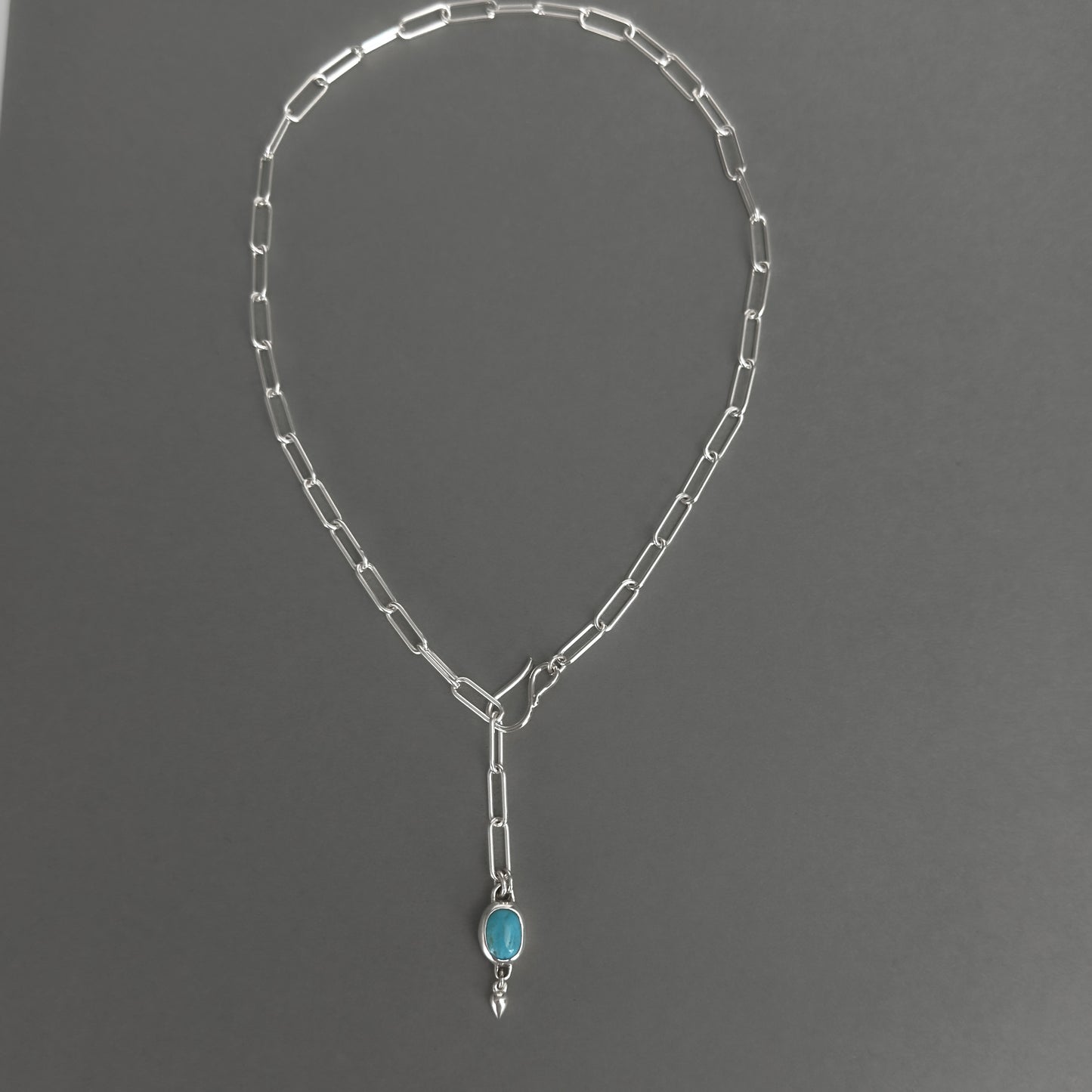 Turquoise Pendant Necklace Paperclip Chain in Sterling Silver
