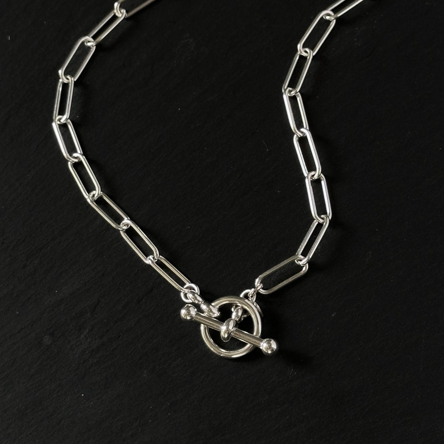 Paperclip Chain Toggle Necklace in Sterling Silver, 4.3mm