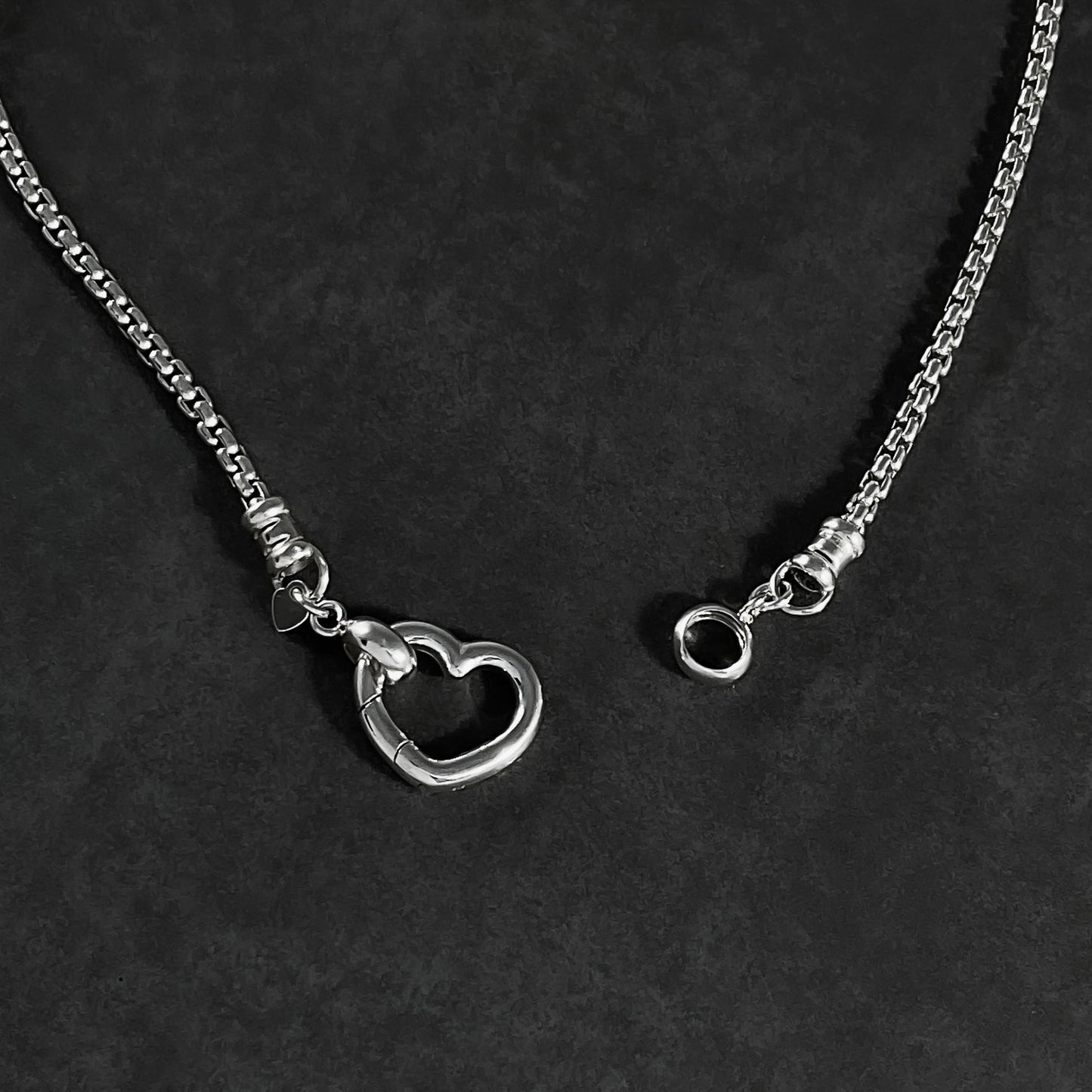 Big Heart Box Chain Necklace in Sterling Silver, 2.5mm
