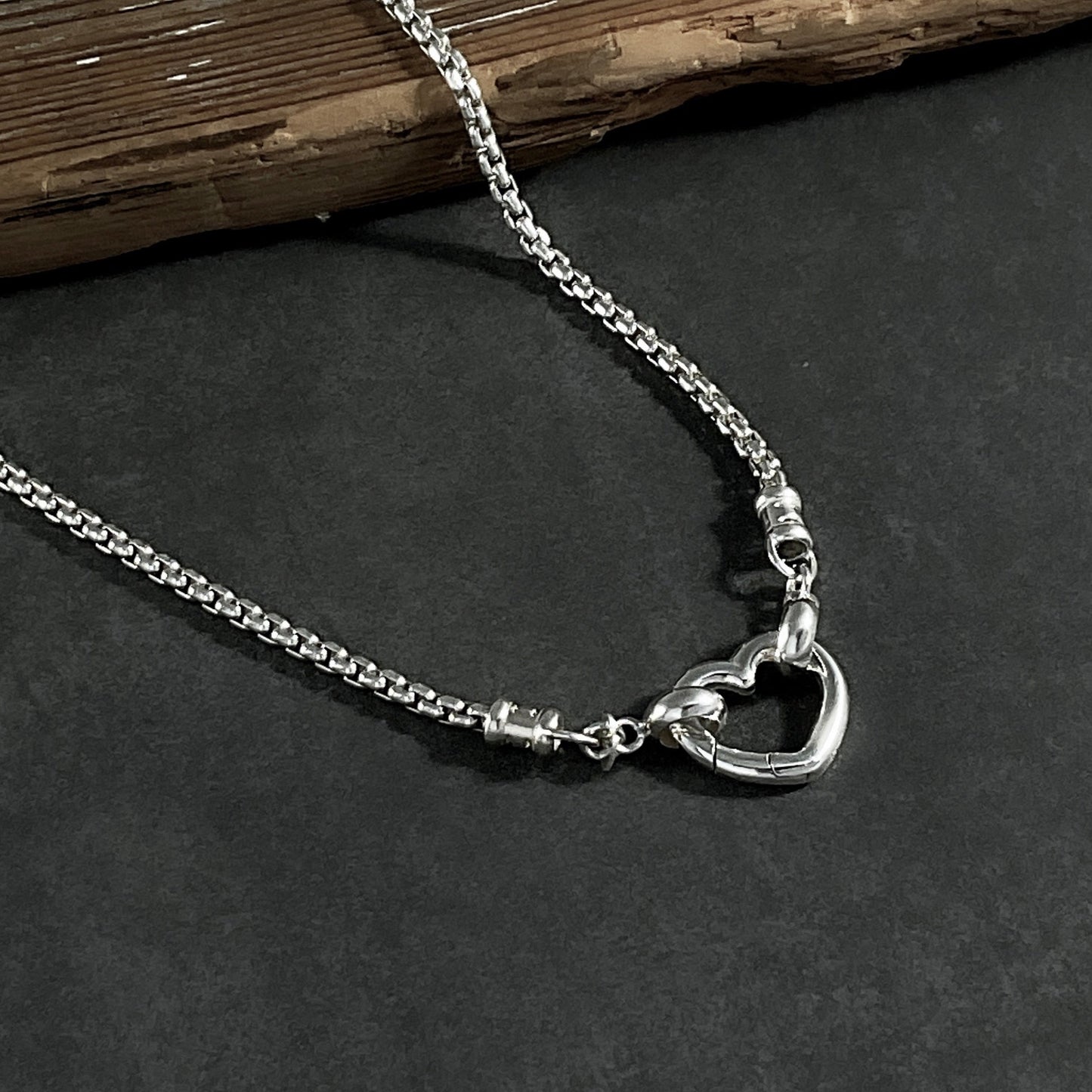 Big Heart Box Chain Necklace in Sterling Silver, 2.5mm