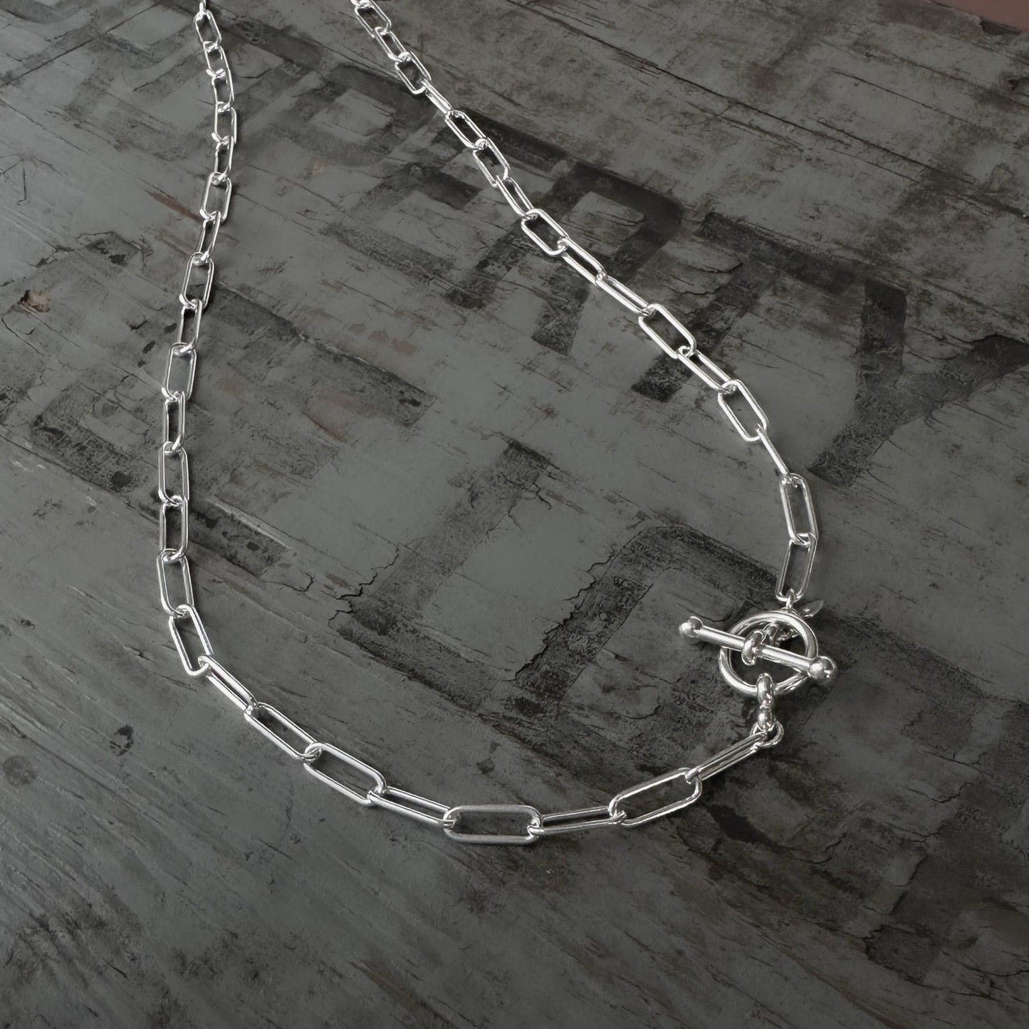 Paperclip Chain Toggle Necklace in Sterling Silver, 4.3mm