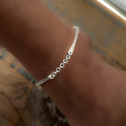 Sterling Silver Nugget Charm Bracelet | Mixed Cable & Bar Chain
