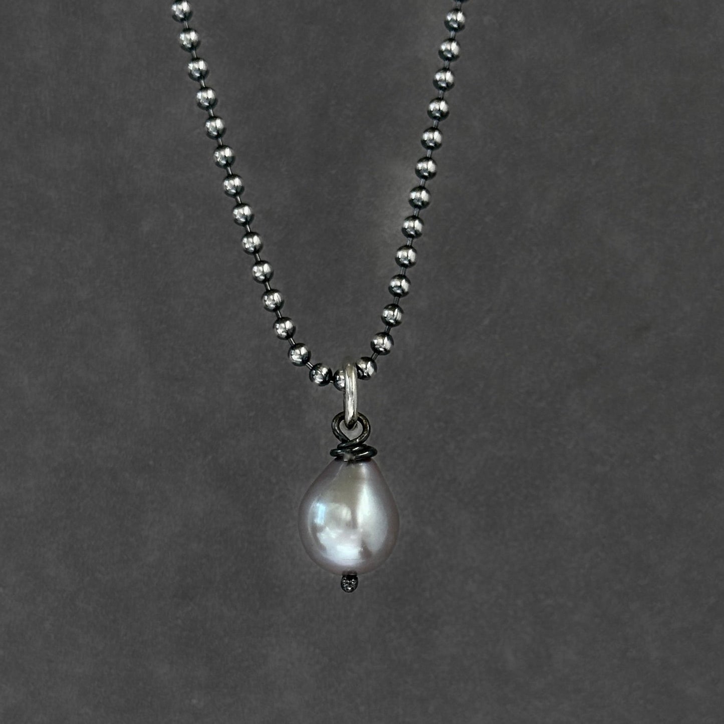 Single Drop Pearl Necklace in Sterling Silver, 1.8mm