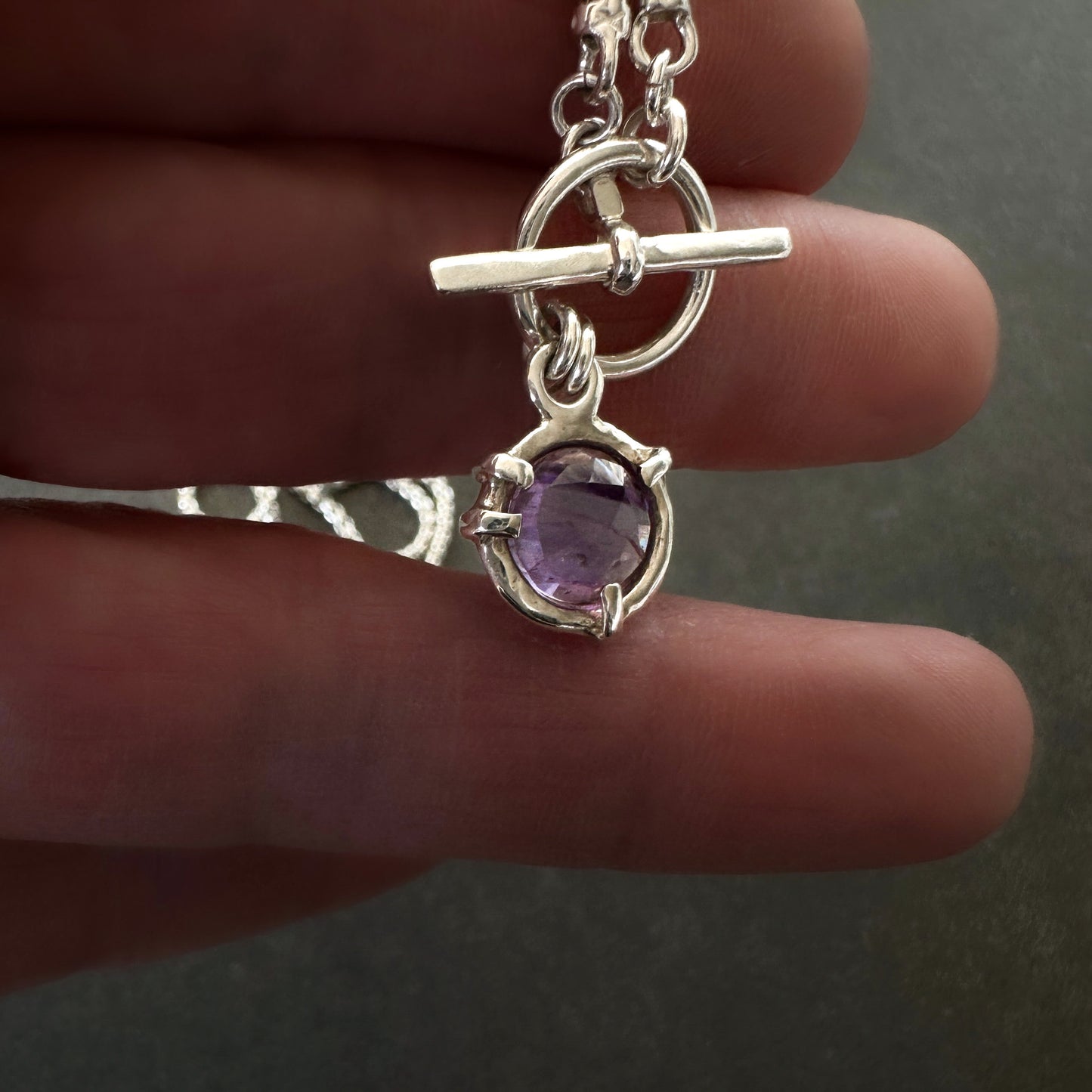 Amethyst Pendant Necklace in Sterling Silver, 1.8mm