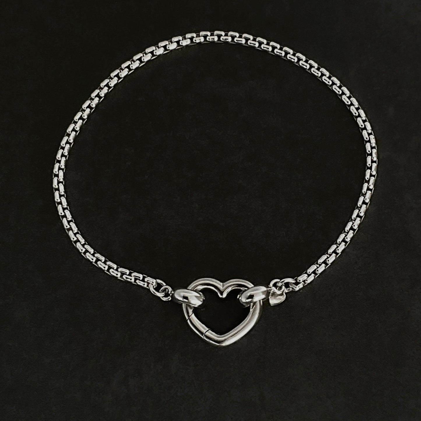 Sterling Silver Heart Bracelet Box Chain, 2.5mm