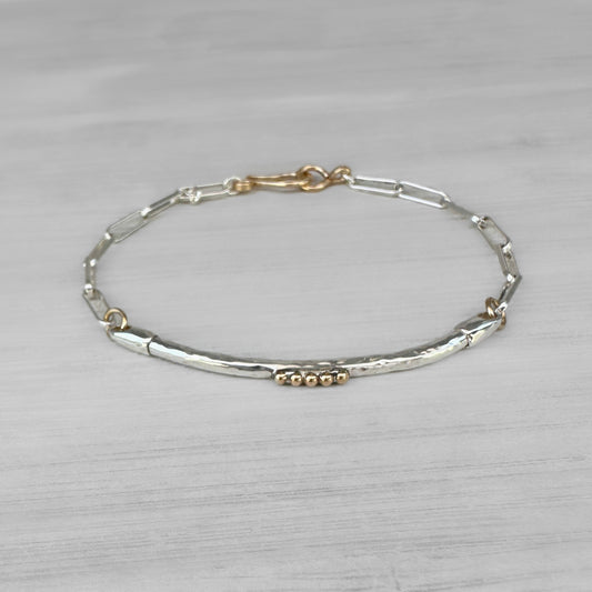Mixed Metal Sterling Silver 14k Gold Filled Bar Link Chain Bracelet