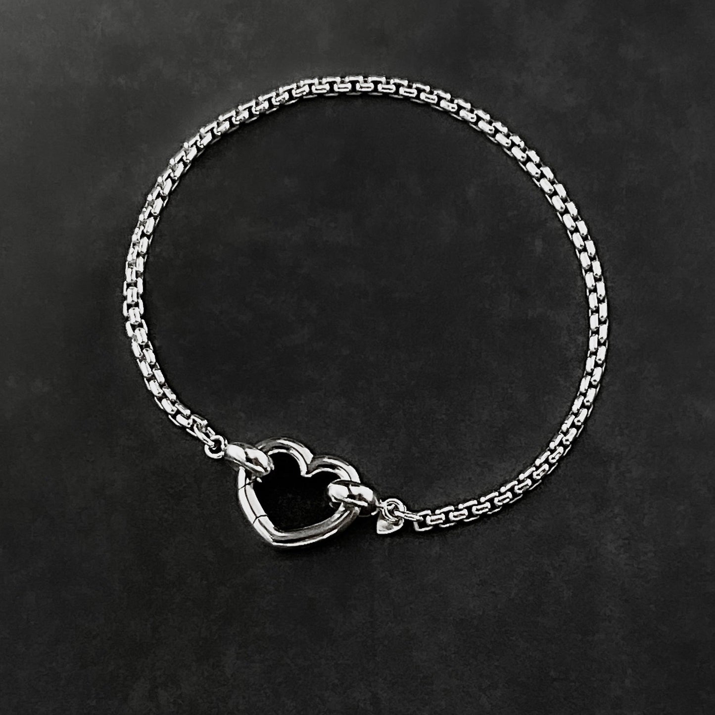 Sterling Silver Heart Bracelet Box Chain, 2.5mm
