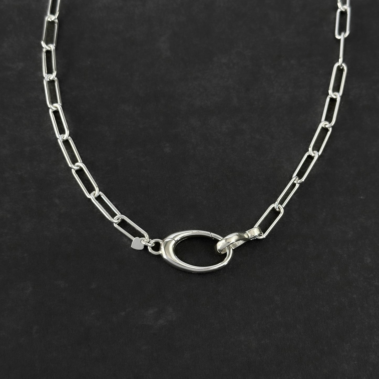 Oval Pendant Clip Sterling Silver Paperclip Chain Necklace, 4.3mm
