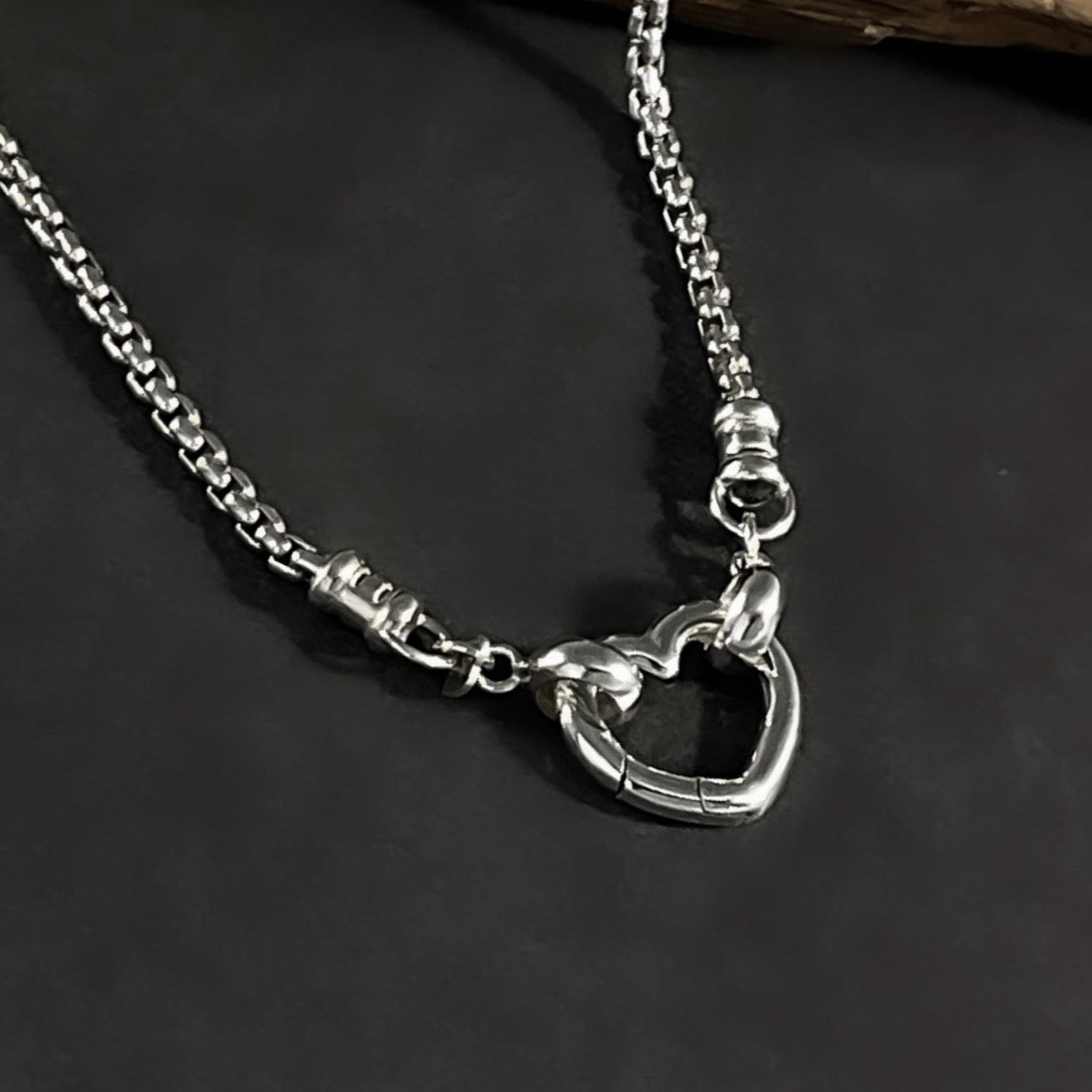 Big Heart Box Chain Necklace in Sterling Silver, 2.5mm