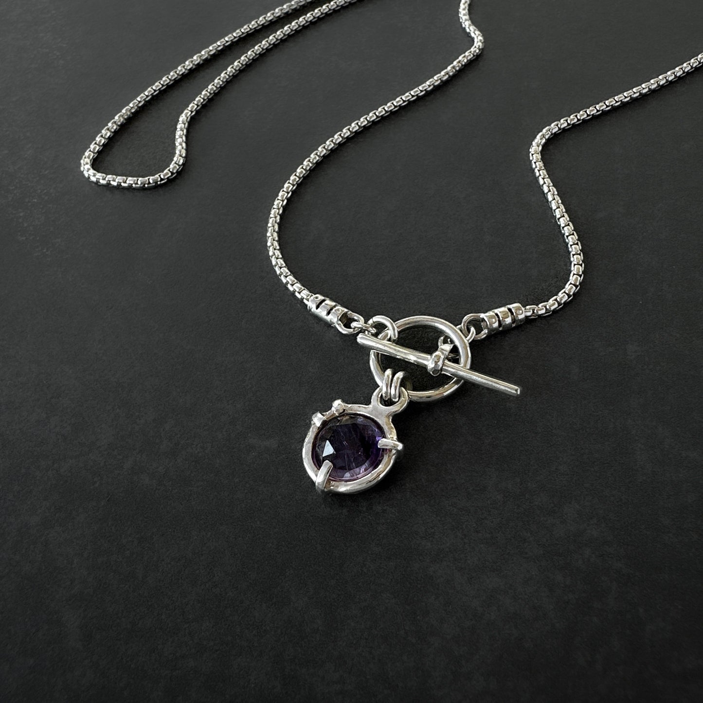 Amethyst Pendant Necklace in Sterling Silver, 1.8mm