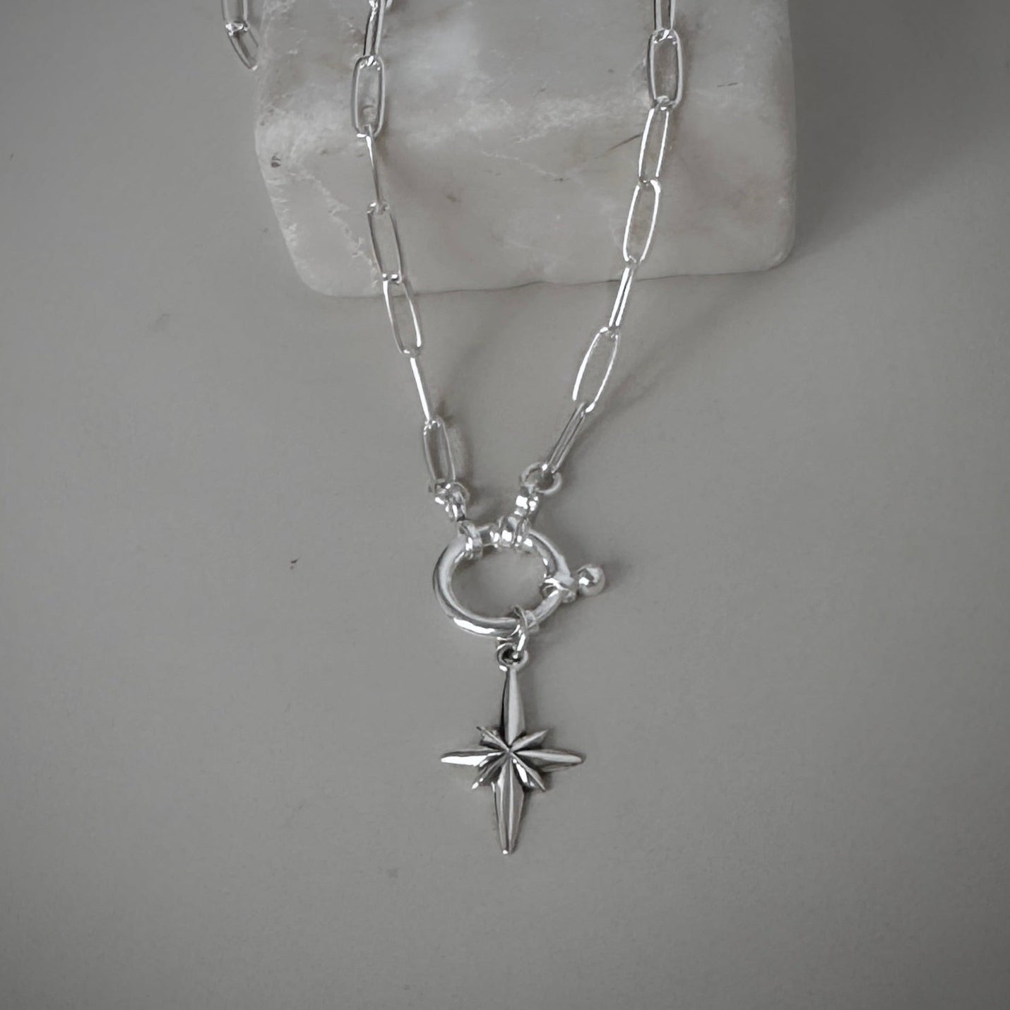 North Star Pendant Paperclip Necklace in Sterling Silver