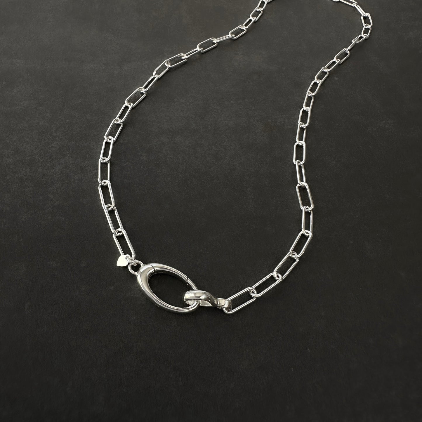 Oval Pendant Clip Sterling Silver Paperclip Chain Necklace, 4.3mm