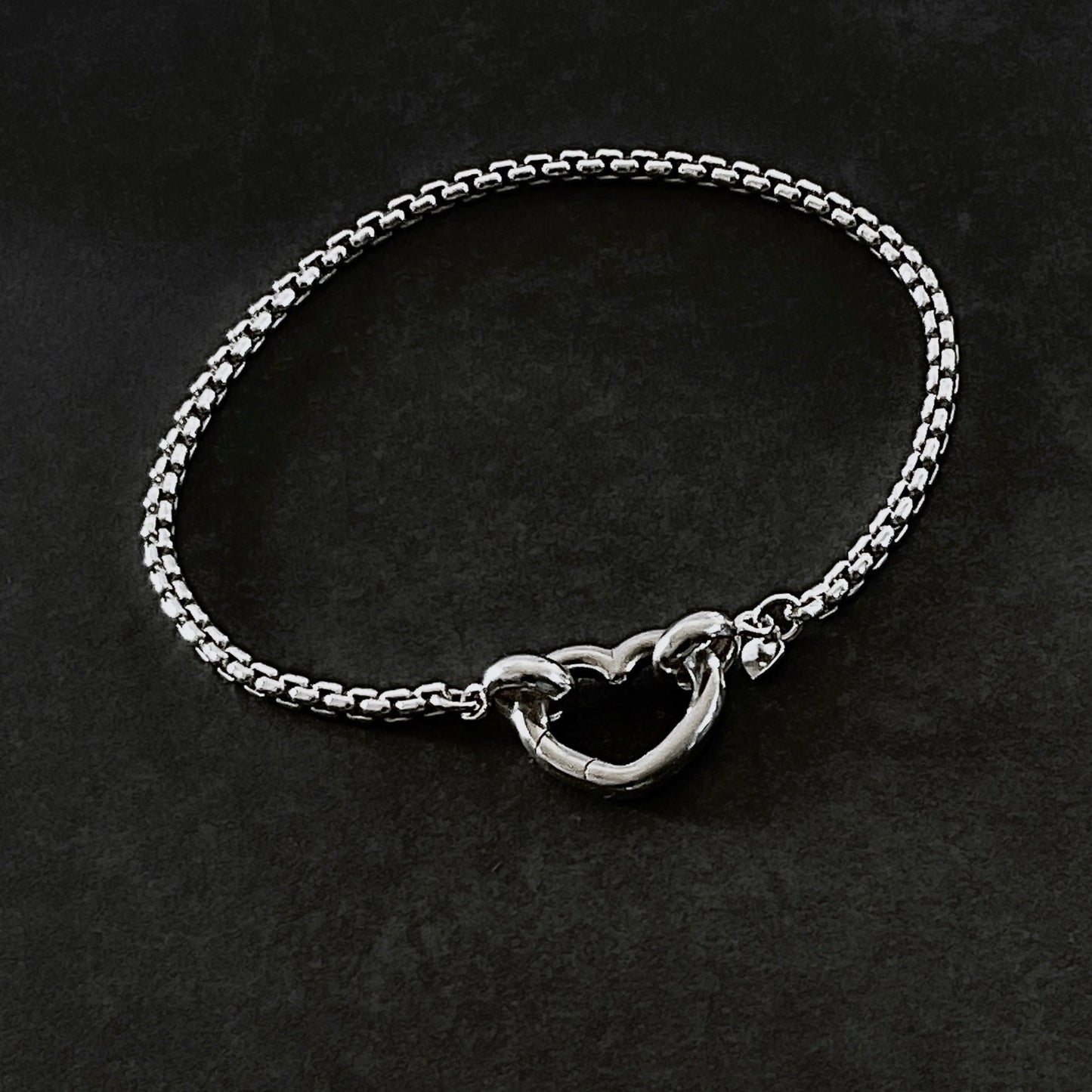 Sterling Silver Heart Bracelet Box Chain, 2.5mm