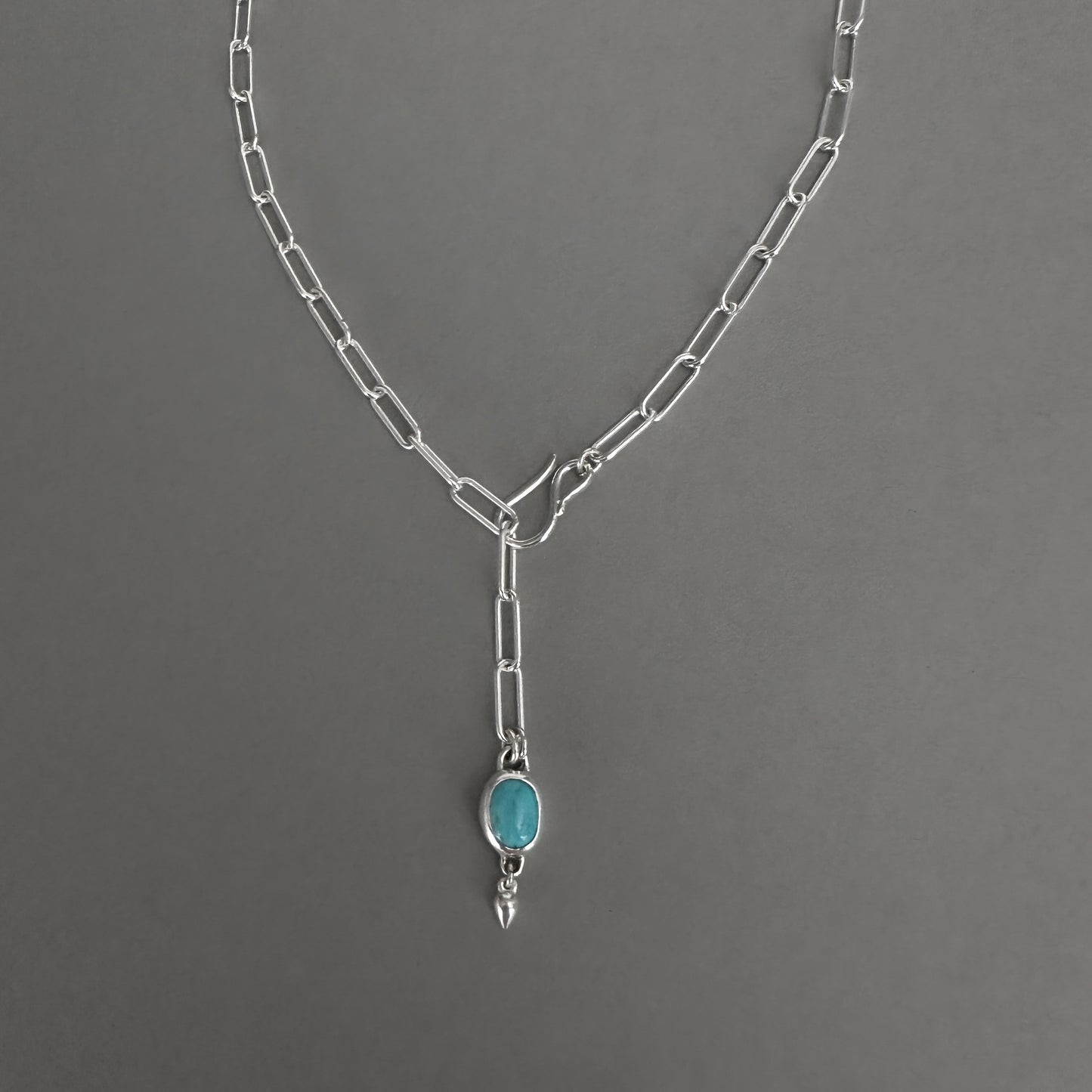 Turquoise Pendant Necklace Paperclip Chain in Sterling Silver