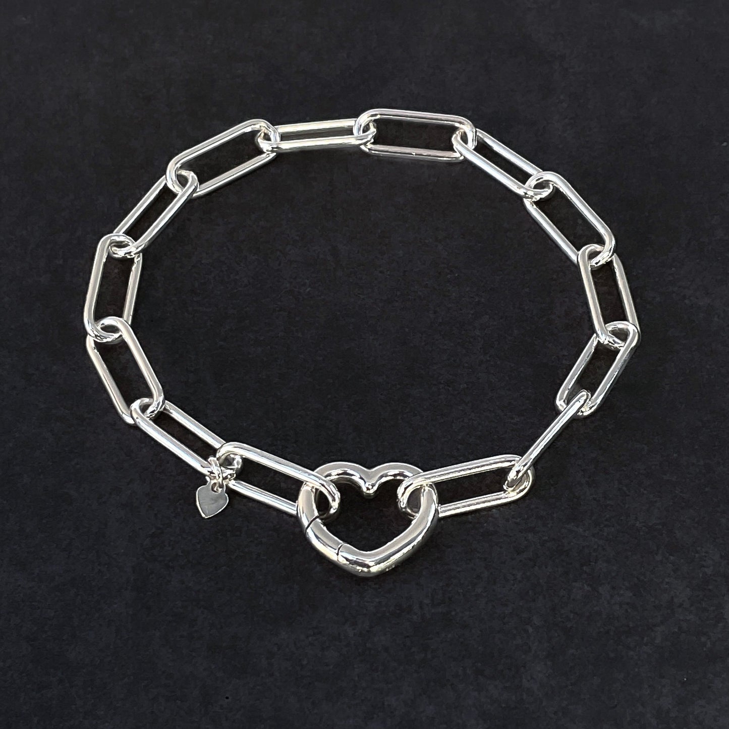 Chunky Heart Paperclip Chain Bracelet in Sterling Silver, 6mm