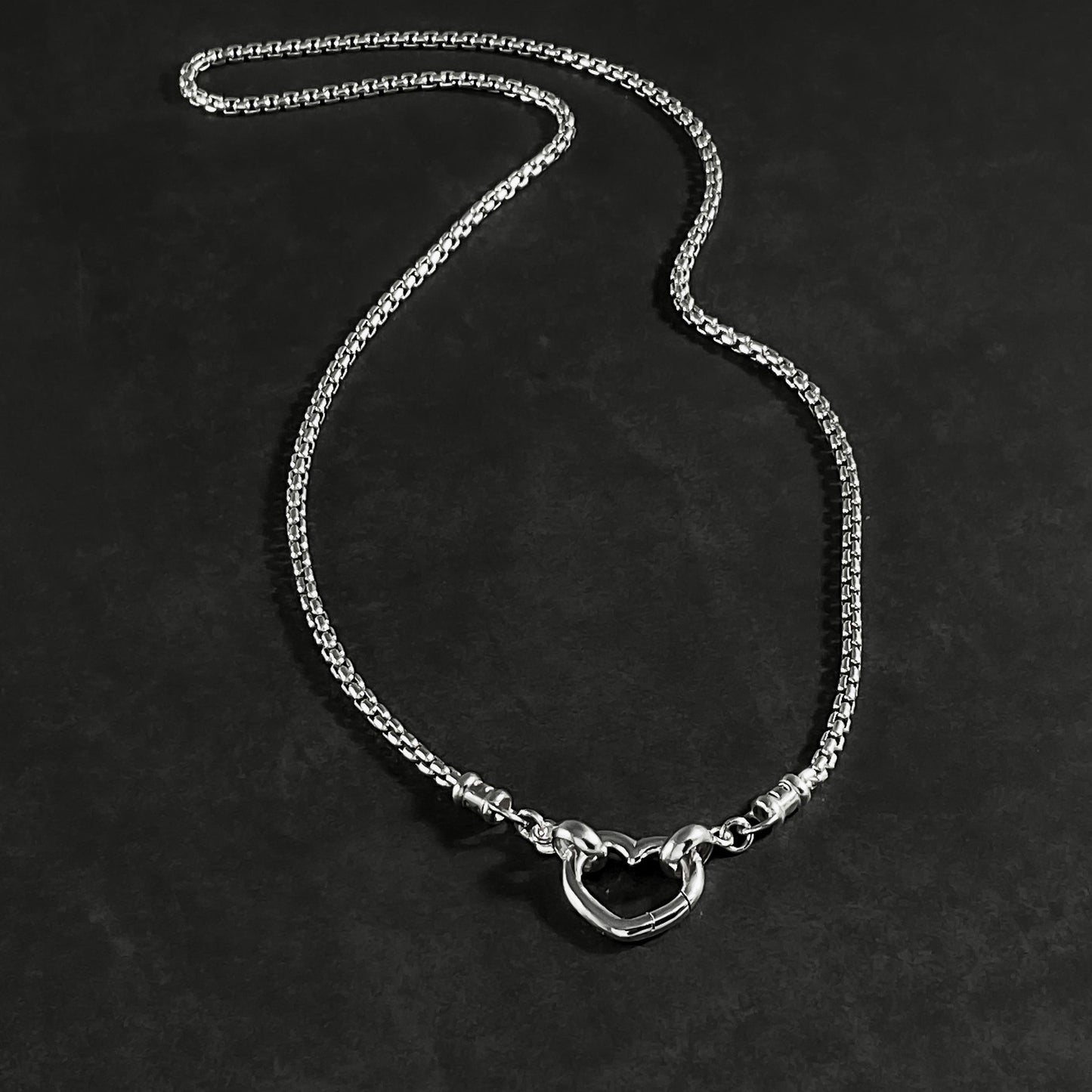 Big Heart Box Chain Necklace in Sterling Silver, 2.5mm