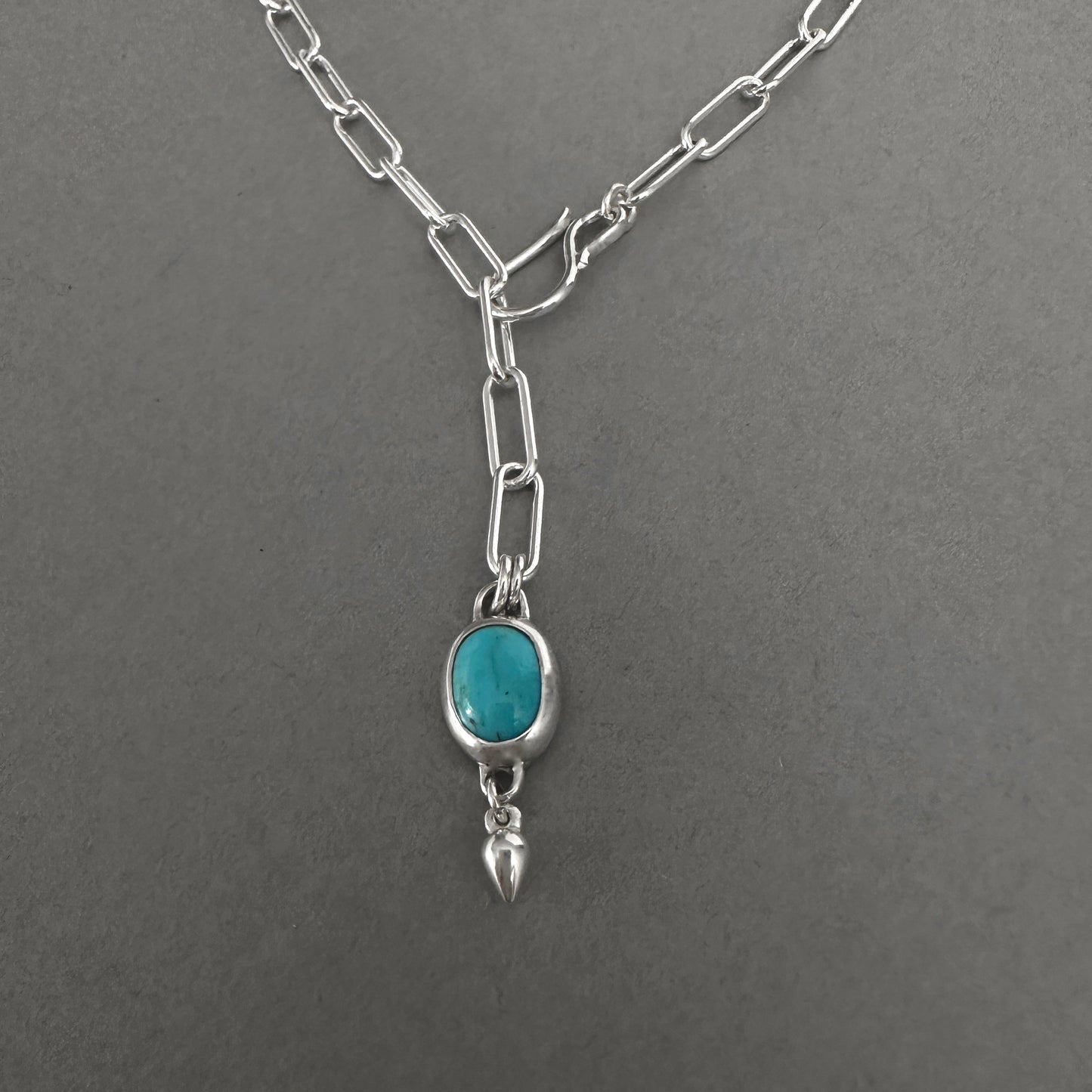 Turquoise Pendant Necklace Paperclip Chain in Sterling Silver