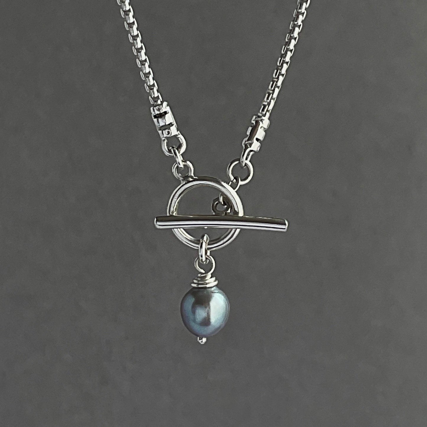 Grey Freshwater Pearl Pendant Necklace in Sterling Silver, 1.8mm