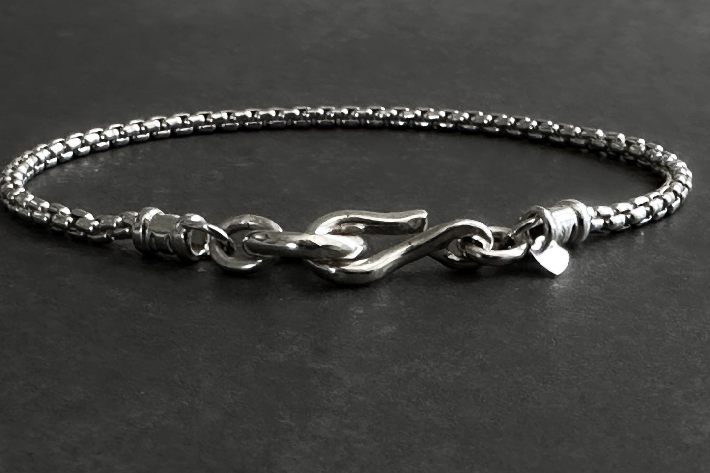 Classic Box Chain Bracelet Large Hook Clasp in Sterling Silver, 2.5mm