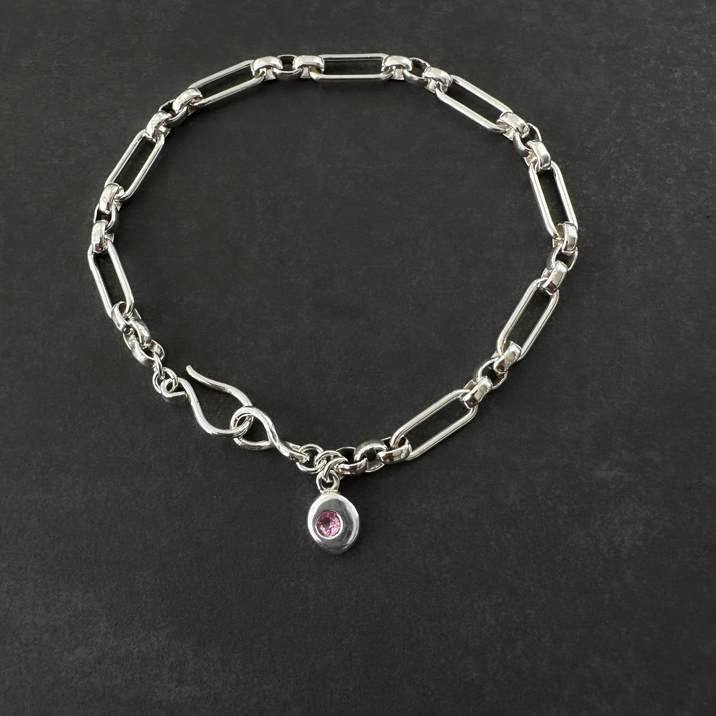 October Birthstone Chain Bracelet - Sterling Silver & Pink Tourmaline