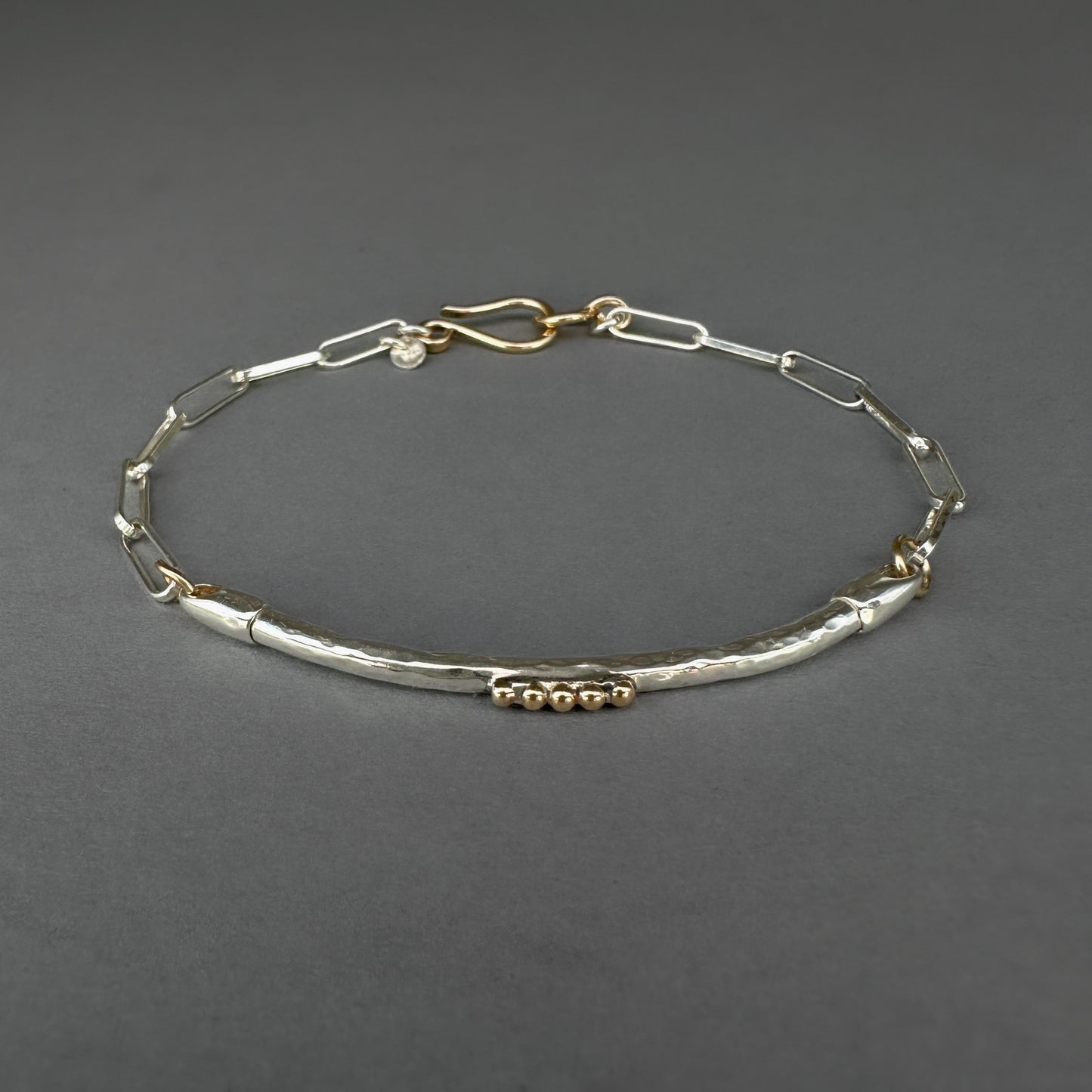 Mixed Metal Sterling Silver 14k Gold Filled Bar Link Chain Bracelet
