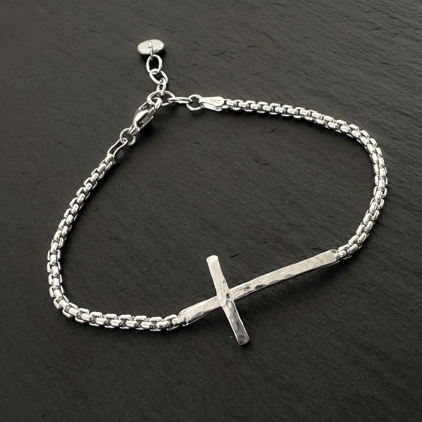 Sterling Silver Cross Bracelet Box Chain 2.5mm