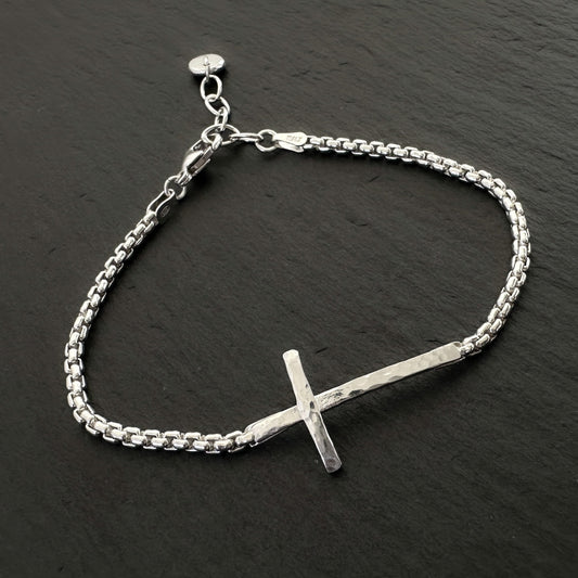 Sterling Silver Cross Bracelet Box Chain 2.5mm