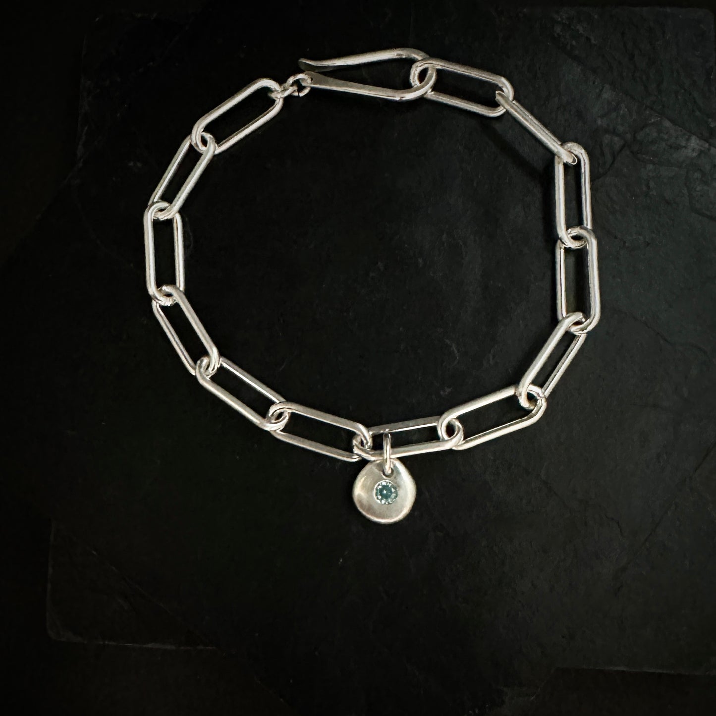 Bold Sterling Silver Cable Chain Bracelet Blue Topaz Nugget