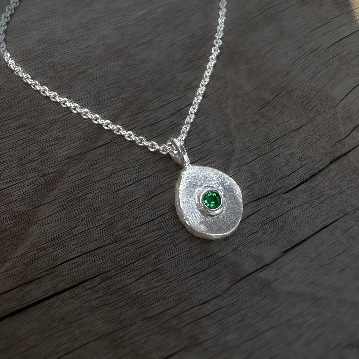 Sterling Silver May Birthstone Pendant Necklace Emerald cz