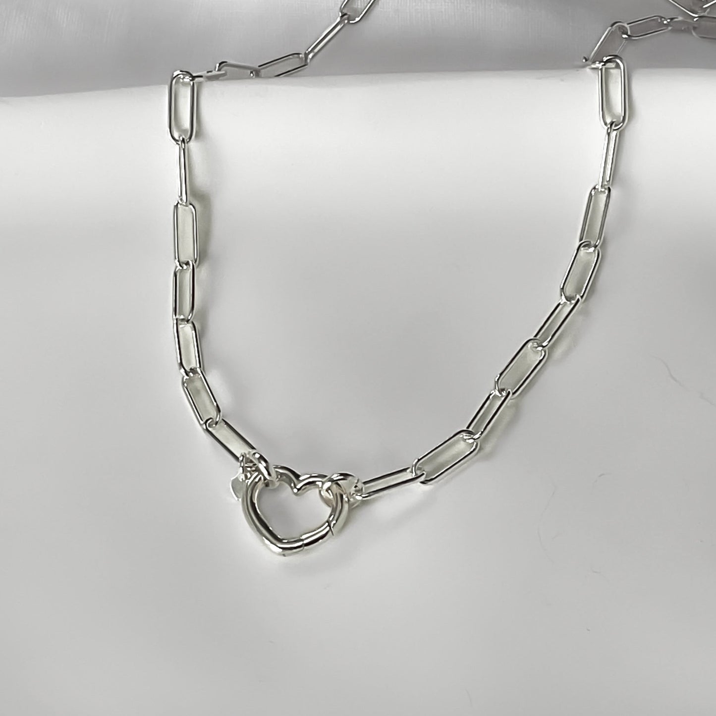 Open Heart Paperclip Chain Necklace in Sterling Silver, 4.3mm