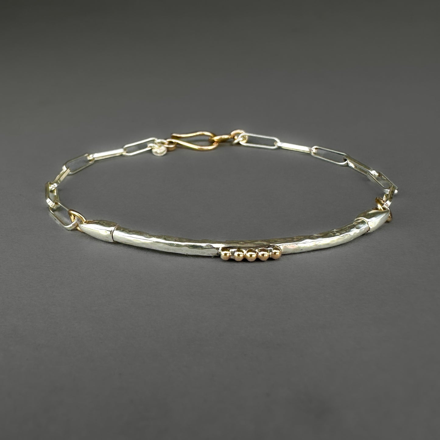 Mixed Metal Sterling Silver 14k Gold Filled Bar Link Chain Bracelet