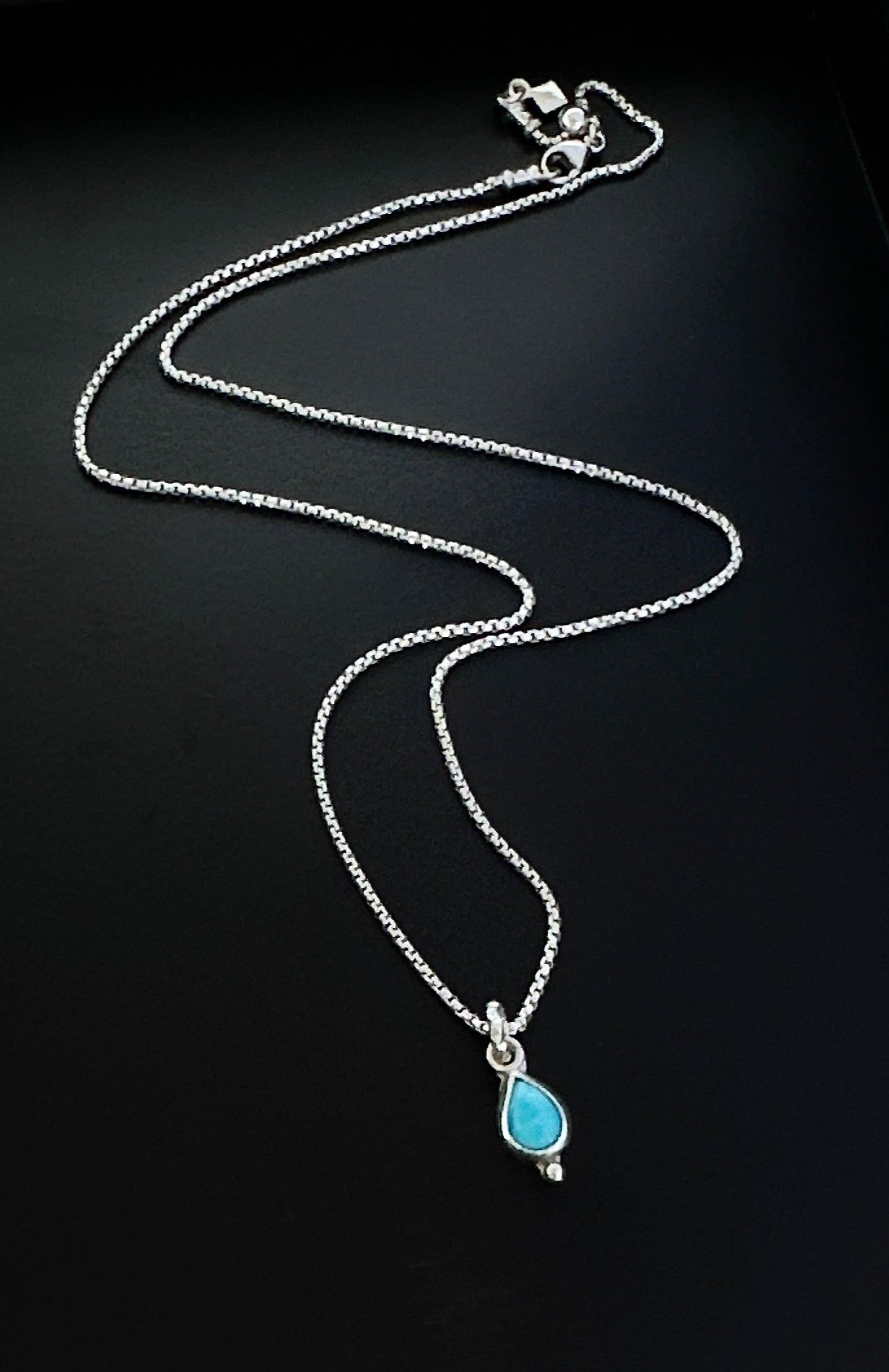 Blue Turquoise Pendant Necklace in Sterling Silver