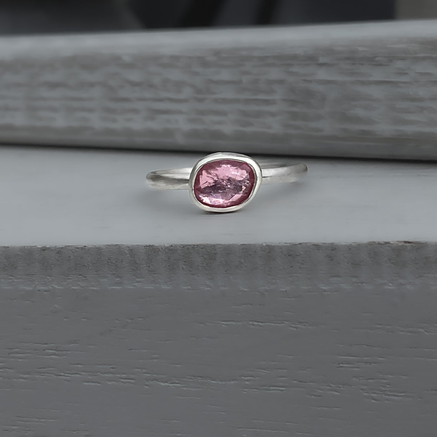 Pink Tourmaline Gemstone Sterling Silver Ring, 7.5