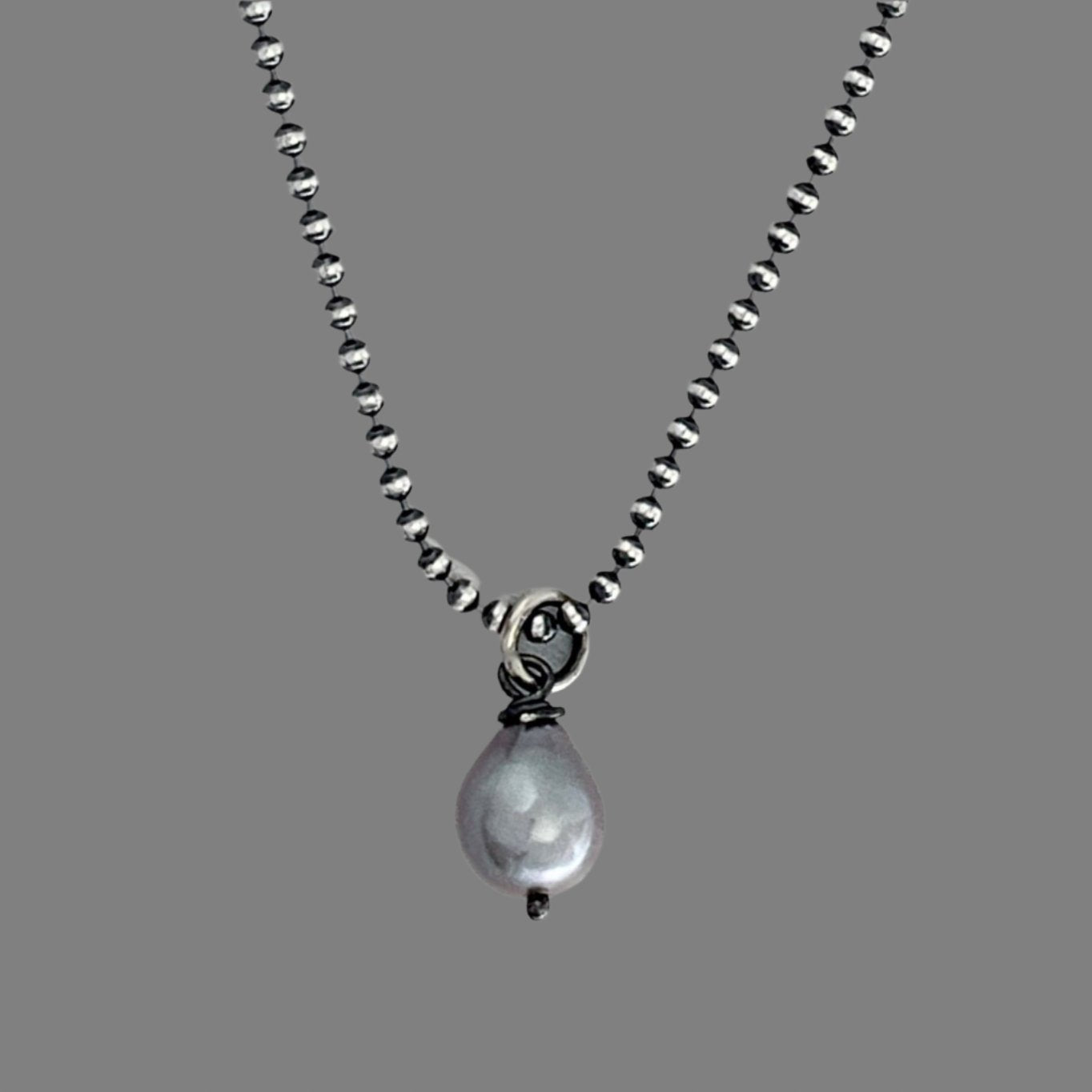 Single Drop Pearl Necklace in Sterling Silver, 1.8mm