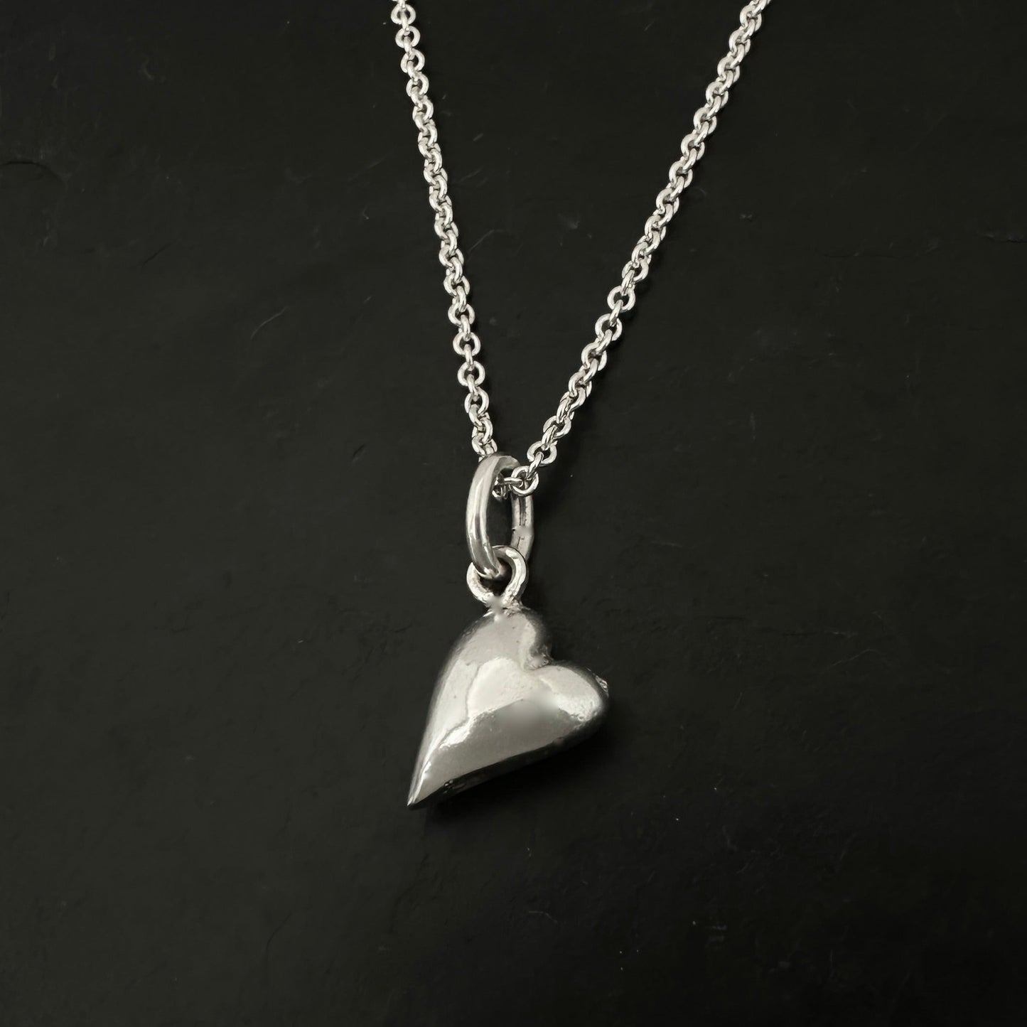 Sterling Silver Heart Pendant Necklace Hand Carved