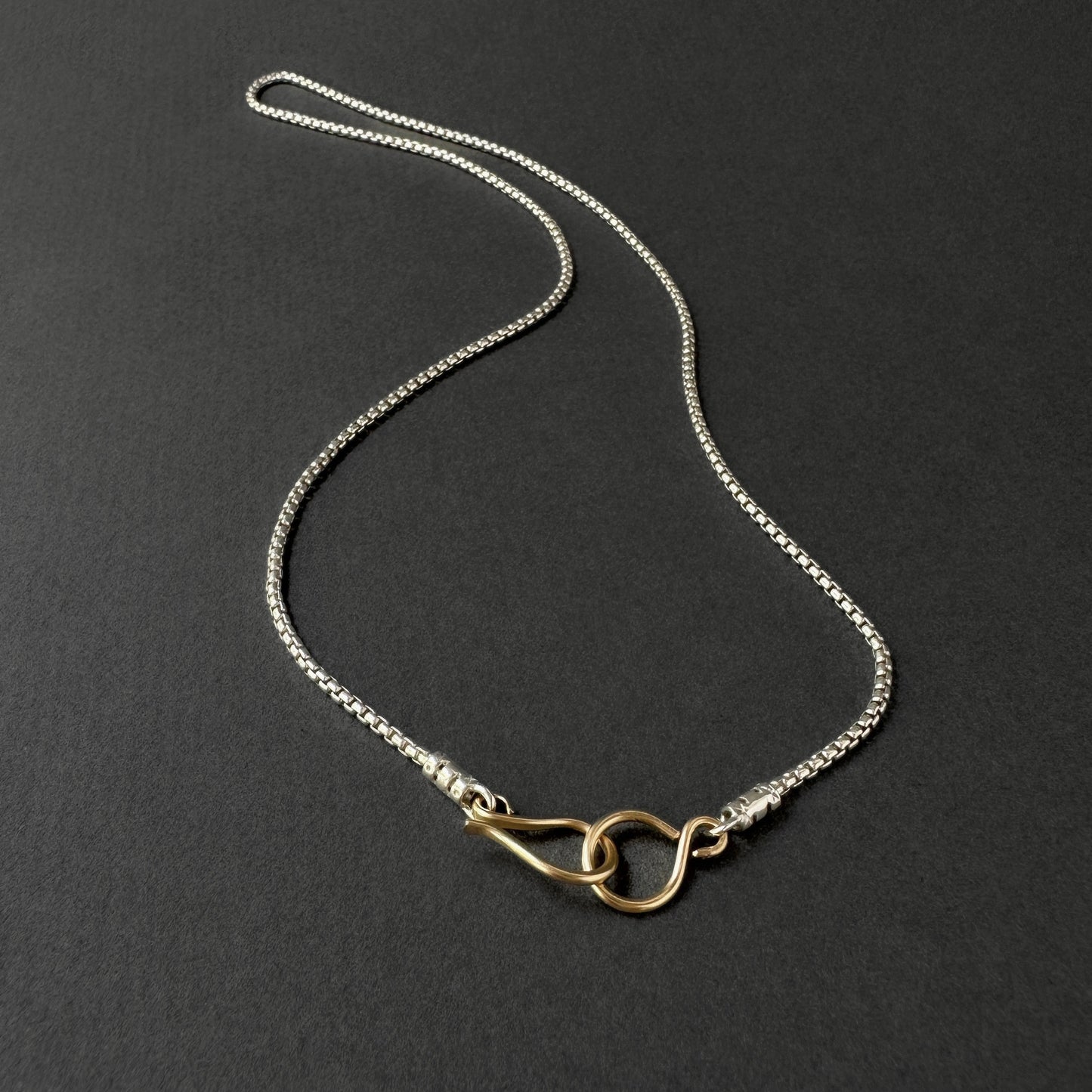 Mixed Metal Sterling Silver Box Chain Necklace | 14K Gold Fill Hook Clasp